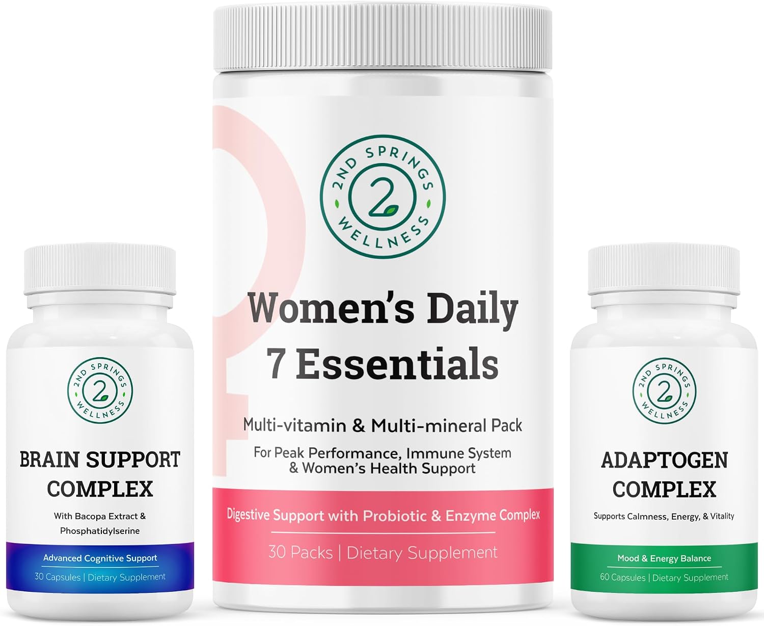 Wellnes Women's Bundle - Brain Support Complex, Women's Daily 7 Essentials, and Adaptogen Complex