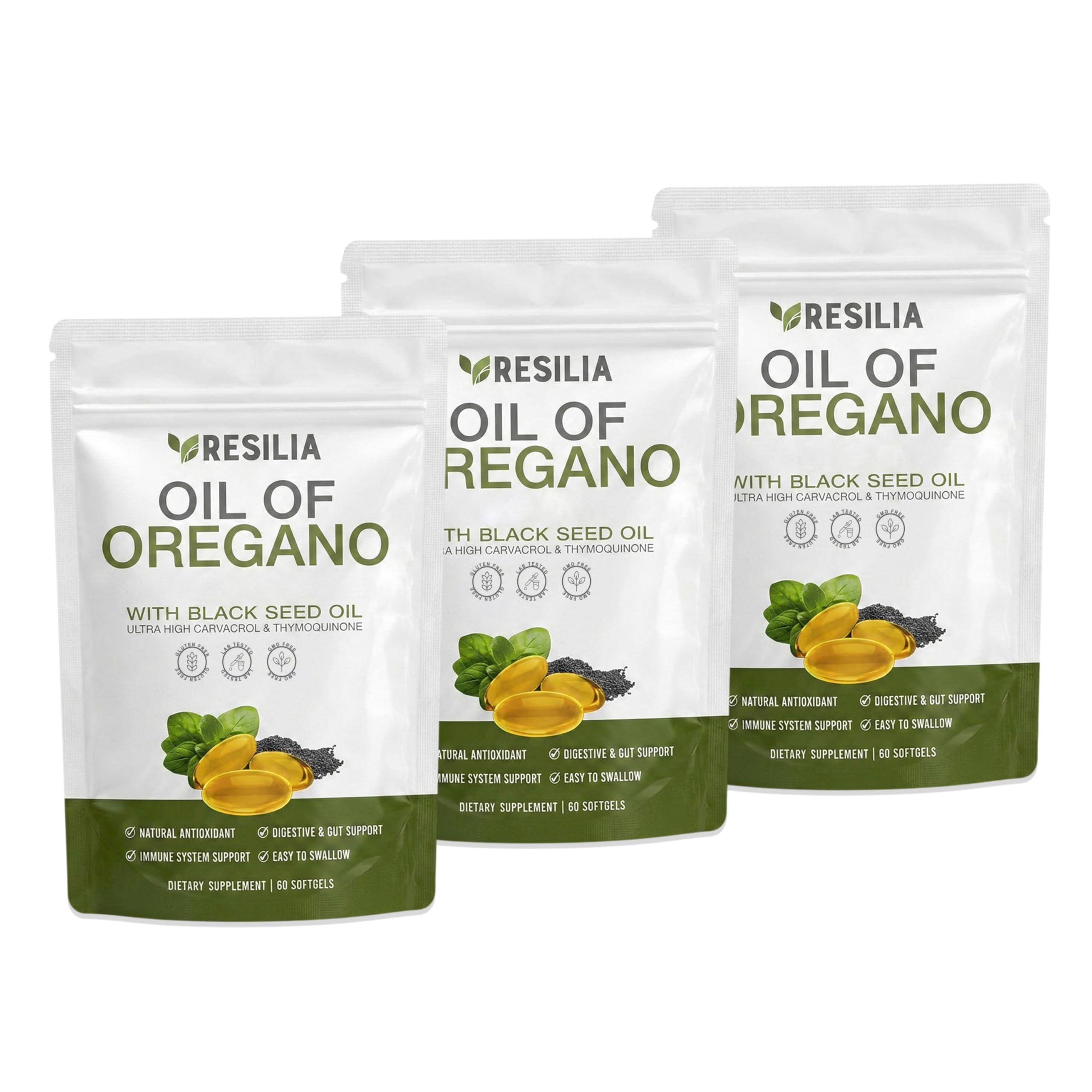 Resilia Softgels with Black Seed Oil – Premium Grade Oregano Oil Capsules for Immune & Digestive Support – Non-GMO, Gluten-Free Softgels – Natural Herbal Wellness Supplement (60 Count)
