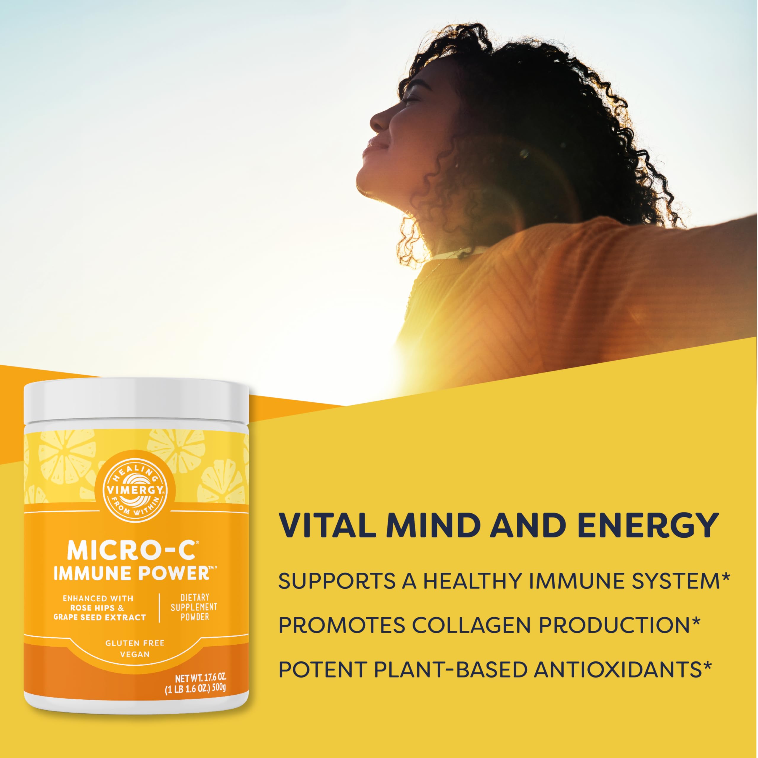 Vimergy Micro-C Immune Power TM *- 250g– 69 Servings – 2000mg/serving – Gentle Form – Antioxidant Phytonutrients – Immune & Nerve Support – Benefits Bone & Cartilage – Gluten-Free – Kosher – Vegan