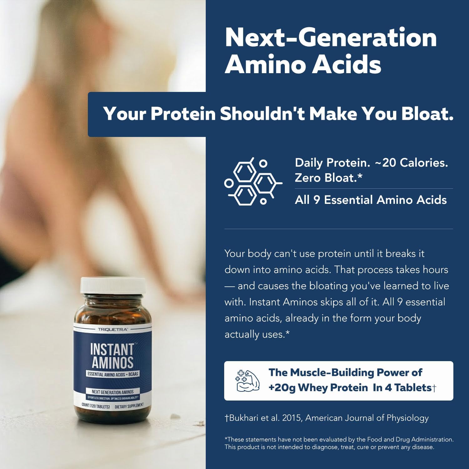 Instant Aminos Tablets - EAA+BCAA - 10 Essential Amino Acids Supplement - Rapid Absorption, No Digestion Required - Supports Lean Muscle, Recovery & Aging - 321% DIAAS Protein Score (1 month supply)