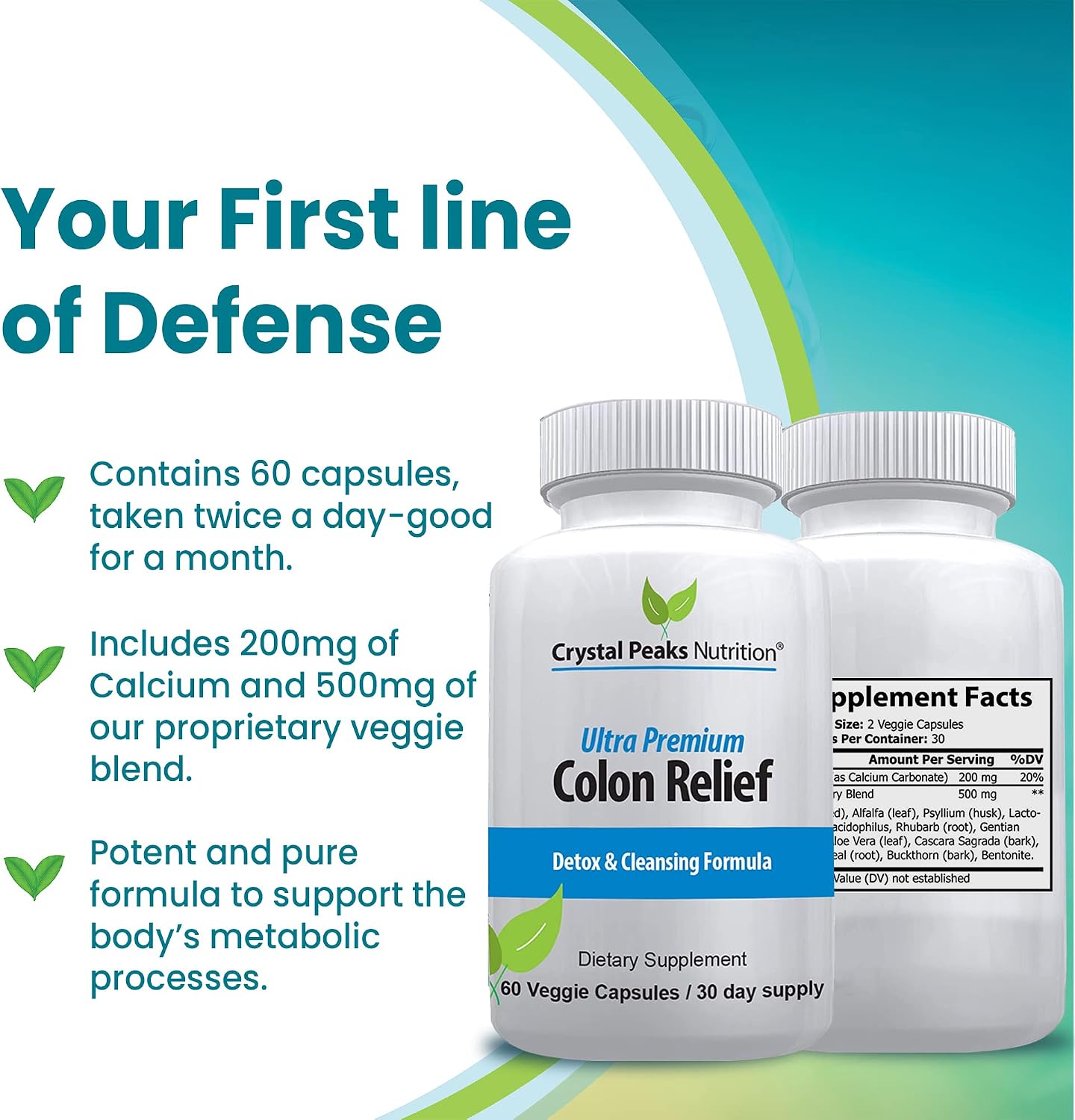 Natural Colon Cleanser Capsules for Constipation Relief and Gut Cleanse Detox - Cascara Sagrada, Psyllium Husk & Bentonite (60 Capsules)
