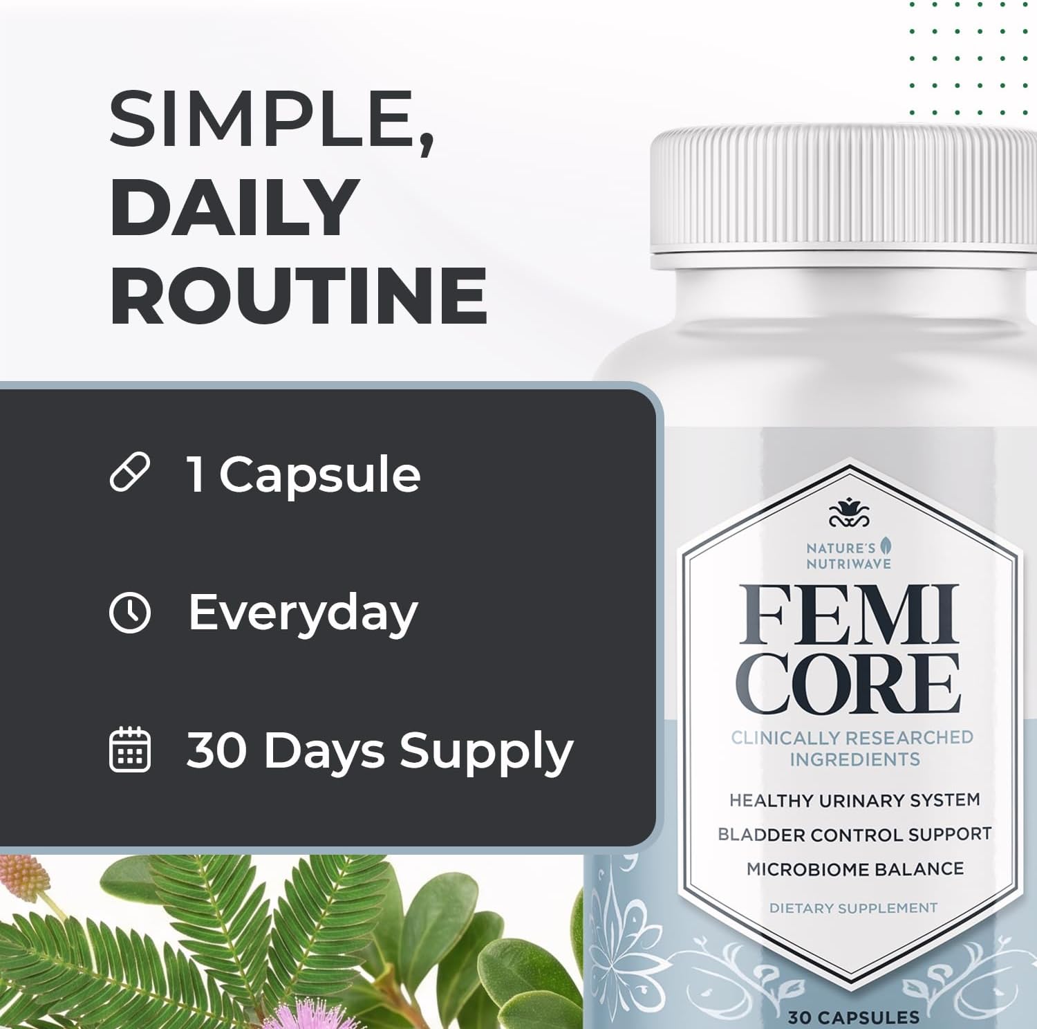 FemiCore – Botanical & Probiotic Capsules – 30 Ct, 1 Month Supply | Botanical & probiotic capsules, clean formula | Non-GMO, Stimulant-Free, GMP-Certified, Made in USA | Daily capsule