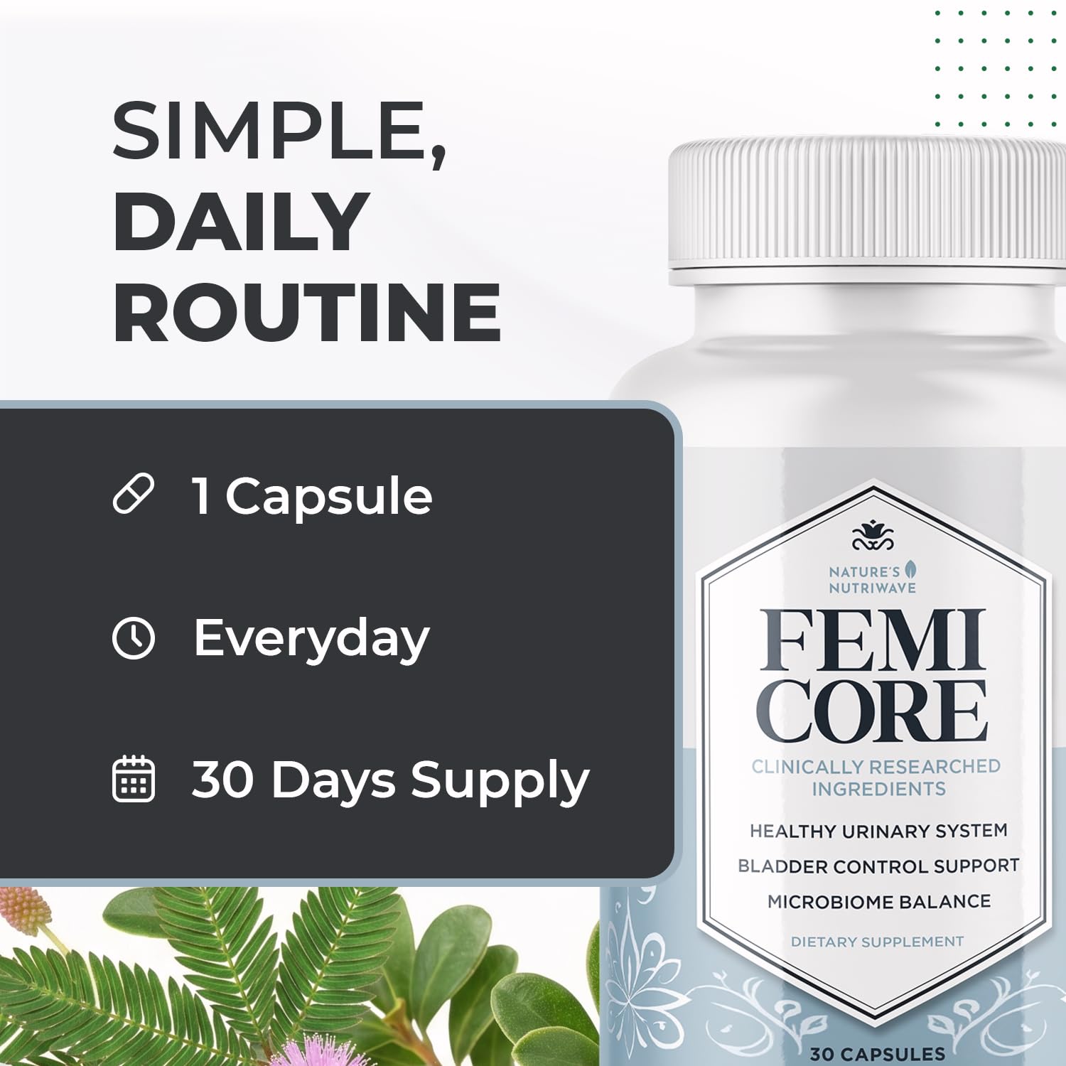 FemiCore – Botanical & Probiotic Capsules – 30 Ct, 1 Month Supply | Botanical & probiotic capsules, clean formula | Non-GMO, Stimulant-Free, GMP-Certified, Made in USA | Daily capsule