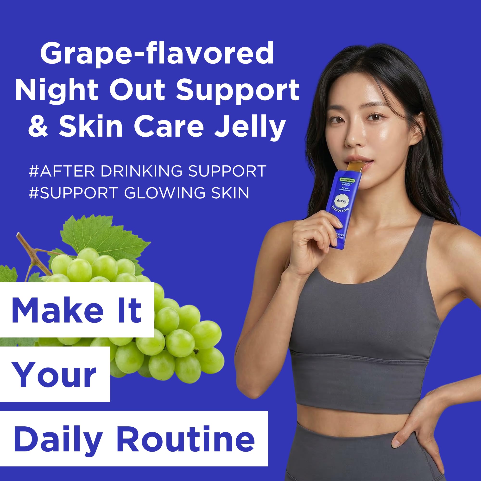 EASY TOMORROW - Natural Energy & Morning Vitality Jelly Stick - Daily Korean Skin Health Supplement & After Drinking Support with DHM & Glutathione - K-Beauty Inspired (White Grape Flavor, 20 Sticks) EASY TOMORROW buy supplements Au