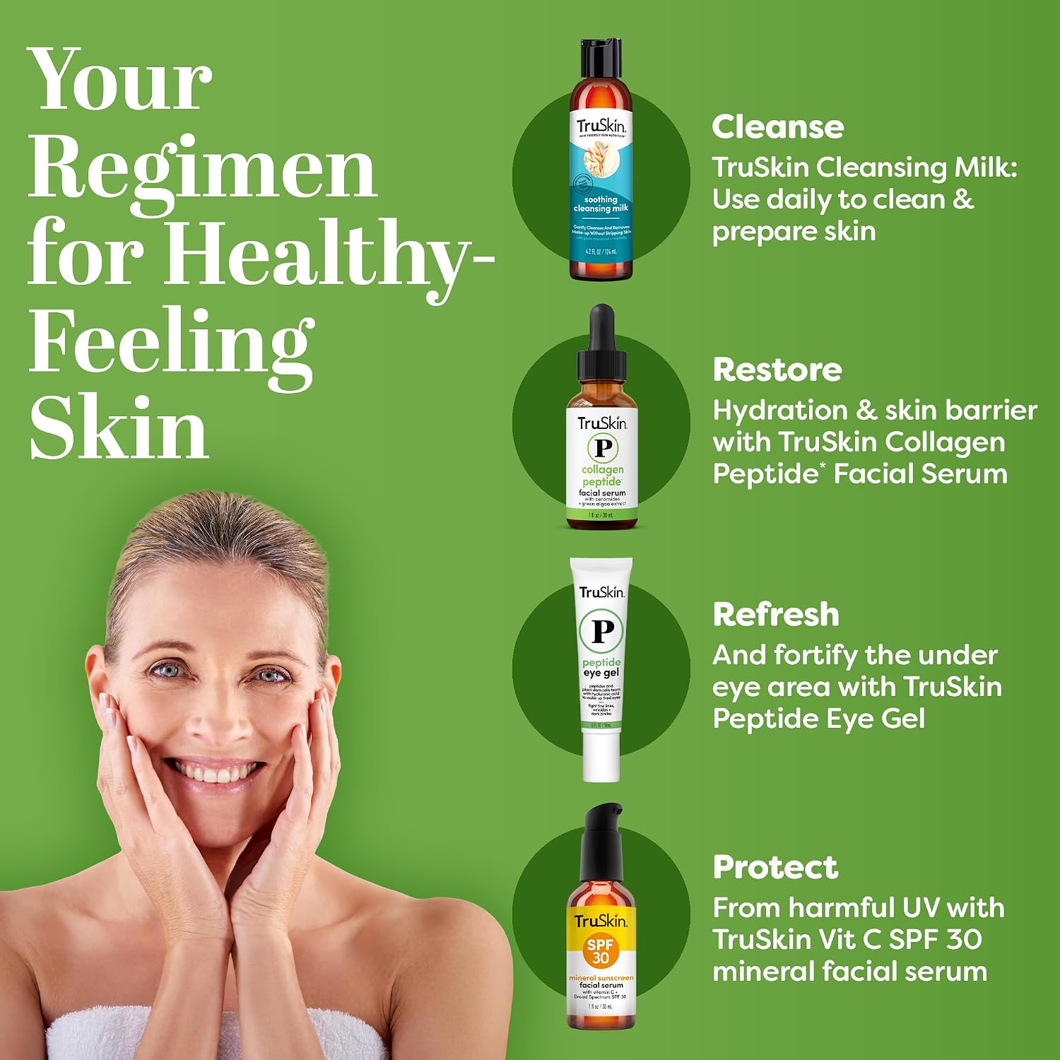 TruSkin Peptide Serum for Face with Tripeptide-29 & Ceramides, 1 fl oz | Multi-peptide formula with Ceramides helps support collagen, skin barrier & firmer-looking skin for smoother texture