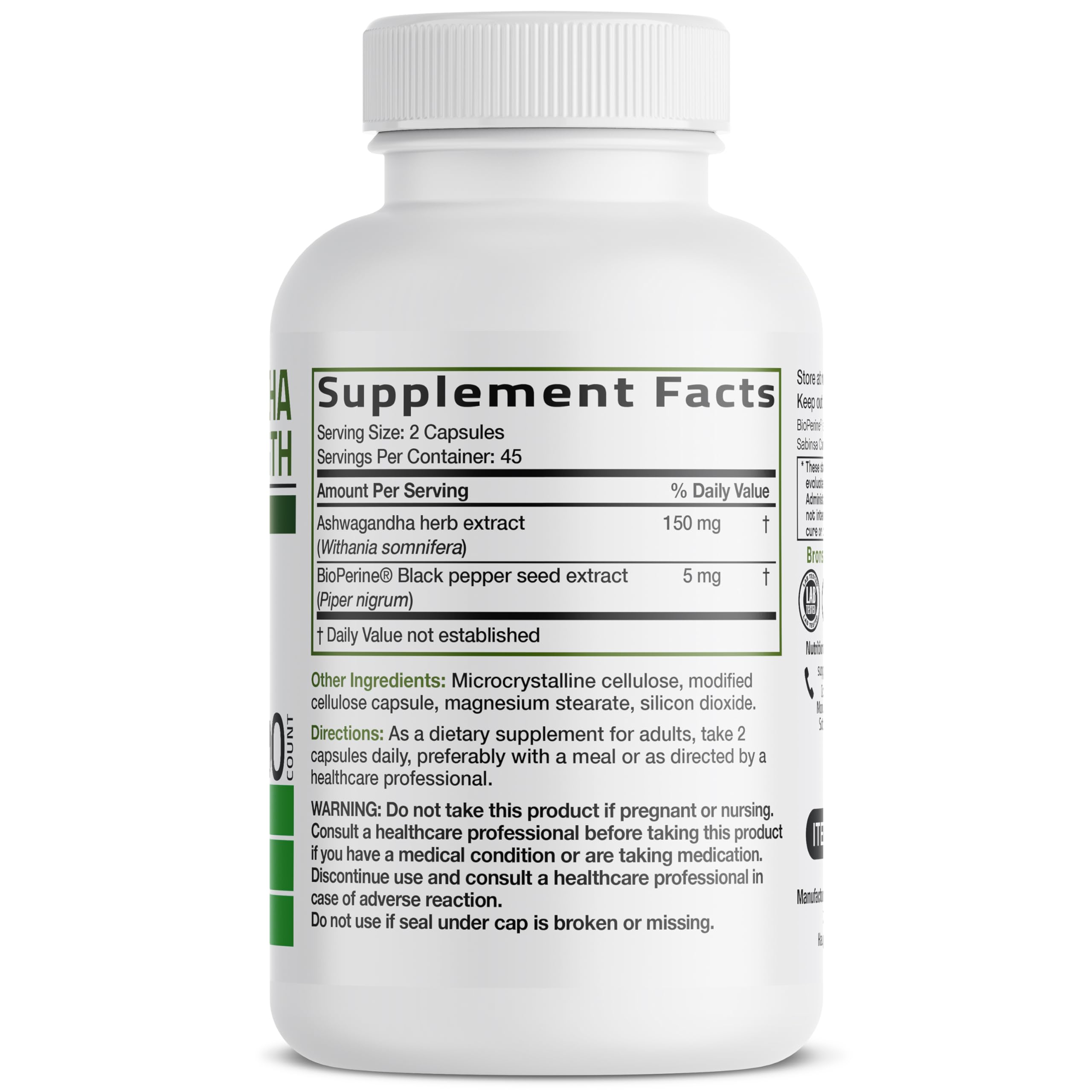 Bronson Ashwagandha Extra Strength Stress & Mood Support with BioPerine - Non GMO Formula, 120 Vegetarian Capsules