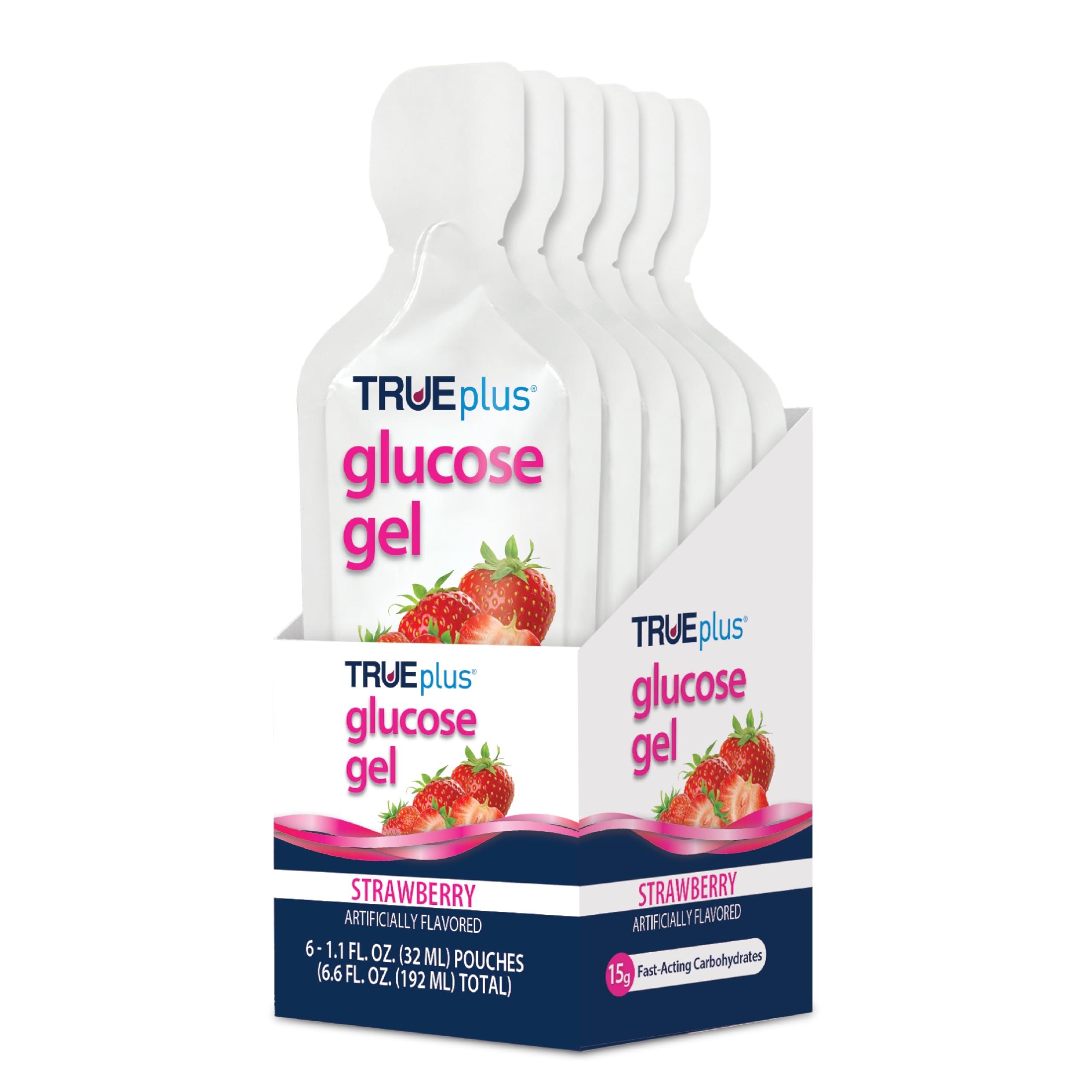 TRUEplus Glucose Gel Pouch, 15g Carbohydrates, Fruit Punch Flavor, 6 Pack | 15g Fast-Acting Carbohydrates Per Serving, Fat Free, Gluten Free, Boosts Energy, Great Tasting and Easy to Use