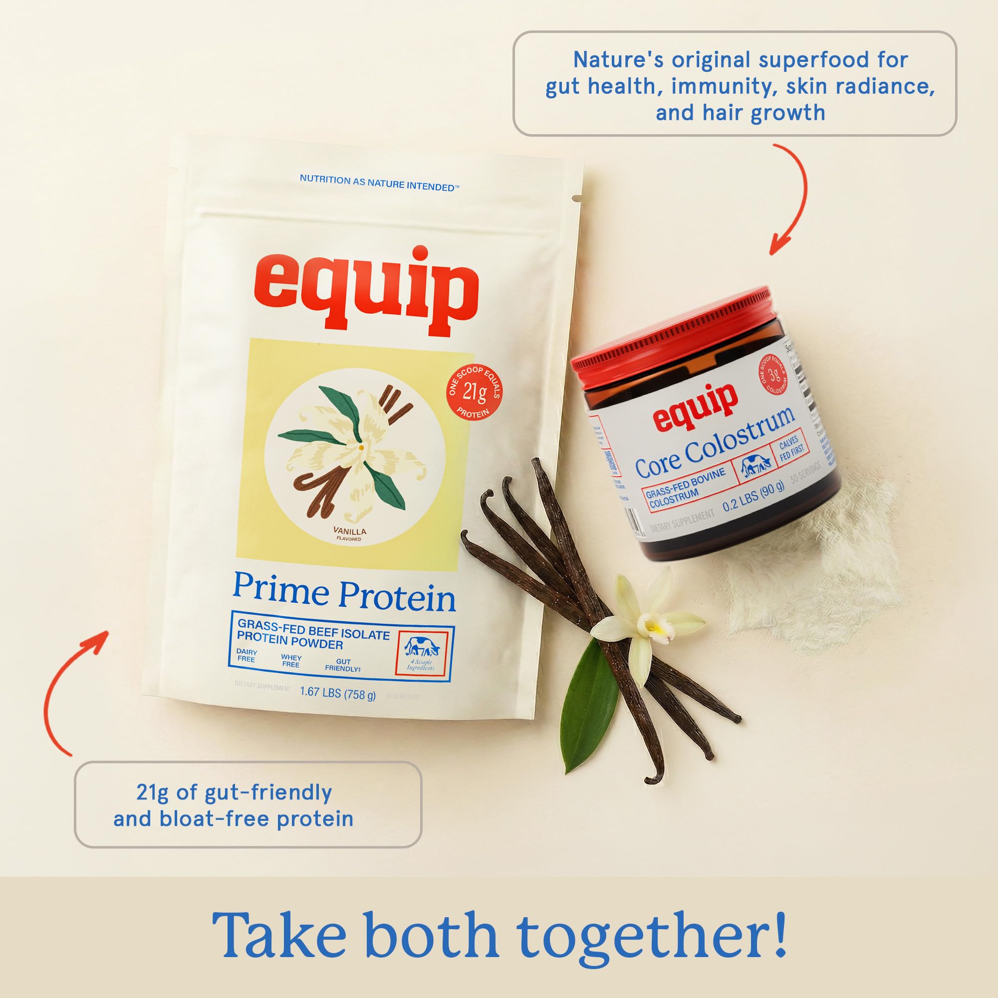 Equip Prime Chocolate Protein Powder - Gut-Friendly, No Sugar Protein Shake Powder with Grass-Fed Beef & Natural Collagen - Rich & Creamy Mix - 21g Per Serving - Whey & Dairy-Free (30 Scoops)