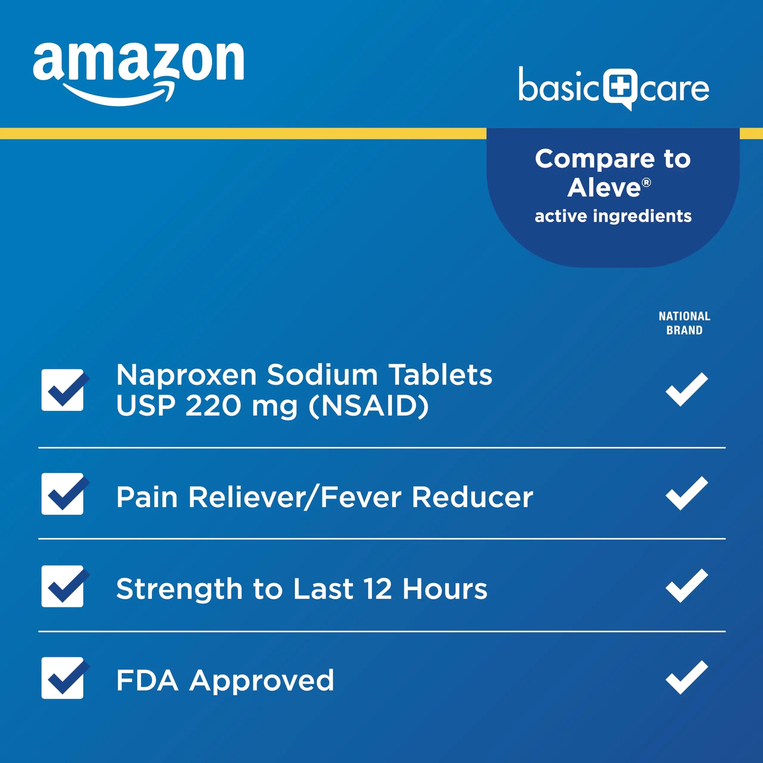 Amazon Basic Care Naproxen Sodium Tablets 220 mg, Pain Reliever/Fever Reducer (NSAID), 12-Hour Relief for Headache, Backache, Menstrual Pain, Muscle Aches, Arthritis, 300 Count Amazon Basic CareBuy Supplements Australia