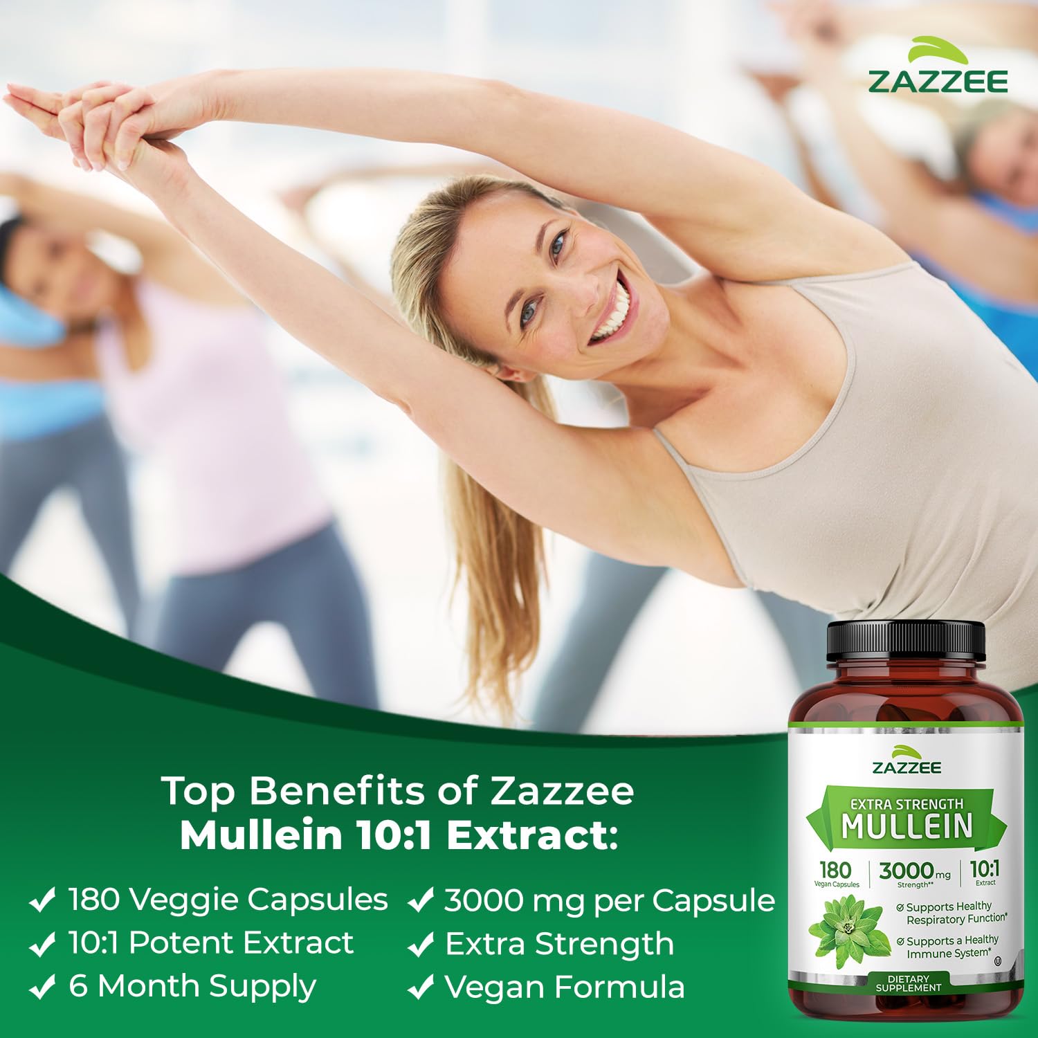 Zazzee Extra Strength Mullein Leaf 10:1 Extract, 120 Vegan Capsules, 4 Month Supply, Verbascum Thapsus, Respiratory & Lung Support, Certified Kosher, 100% Pure Leaf Powder, Non-GMO, Made in the USA