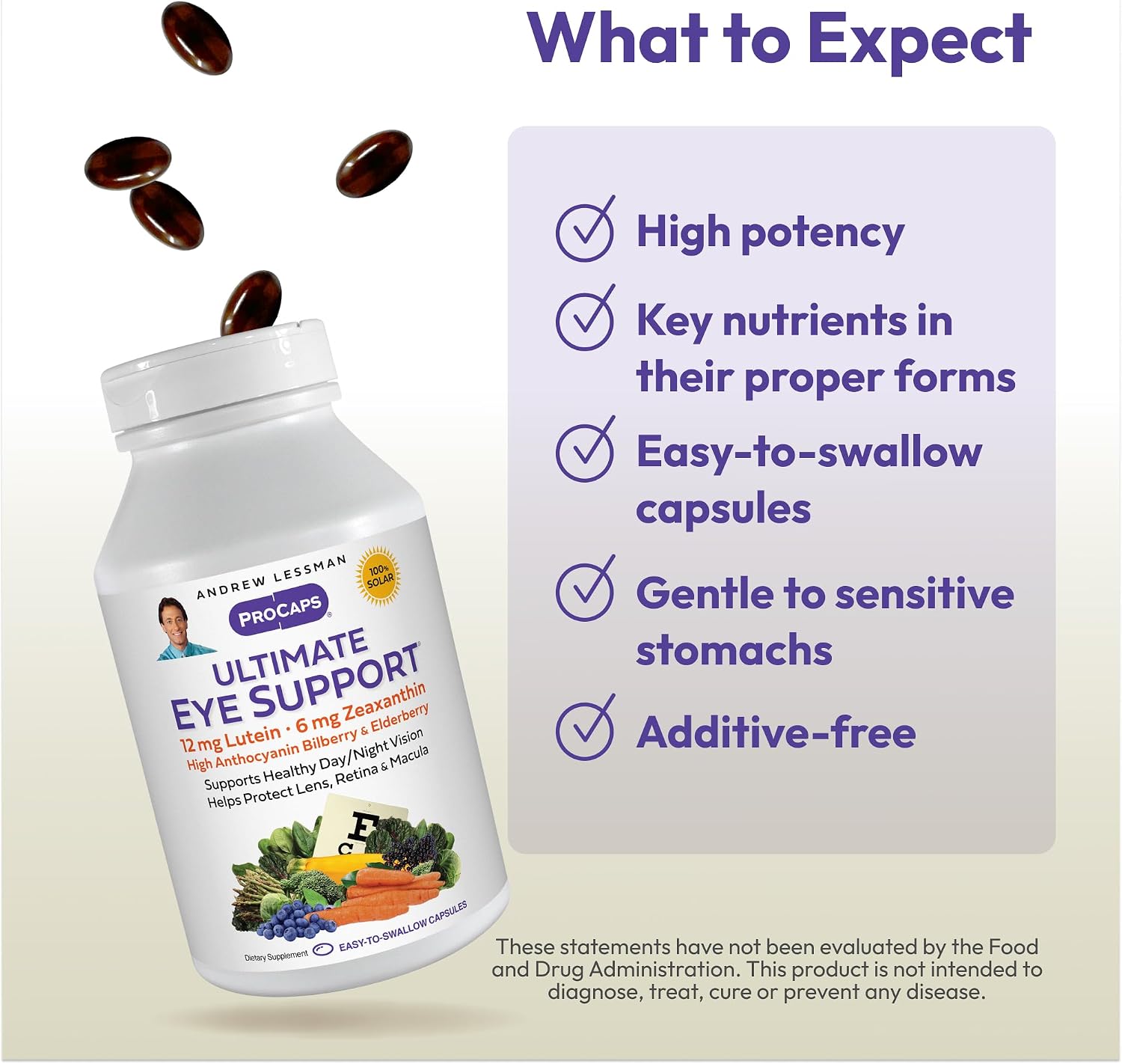Andrew Lessman Ultimate Eye Support 60 Softgels - 12mg Lutein, 6mg Zeaxanthin, Bilberry, Key Nutrients to Support Eye Health and Promote Healthy Vision. No Additives. Easy to Swallow Softgels