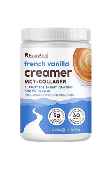 NativePath Keto Creamer, French Vanilla, Collagen & MCT, 20 Servings | Sugar-Free, Monk Fruit Sweetened, Non-Dairy & Creamy, Supports Skin, Hair & Nails, Low-Carb Friendly