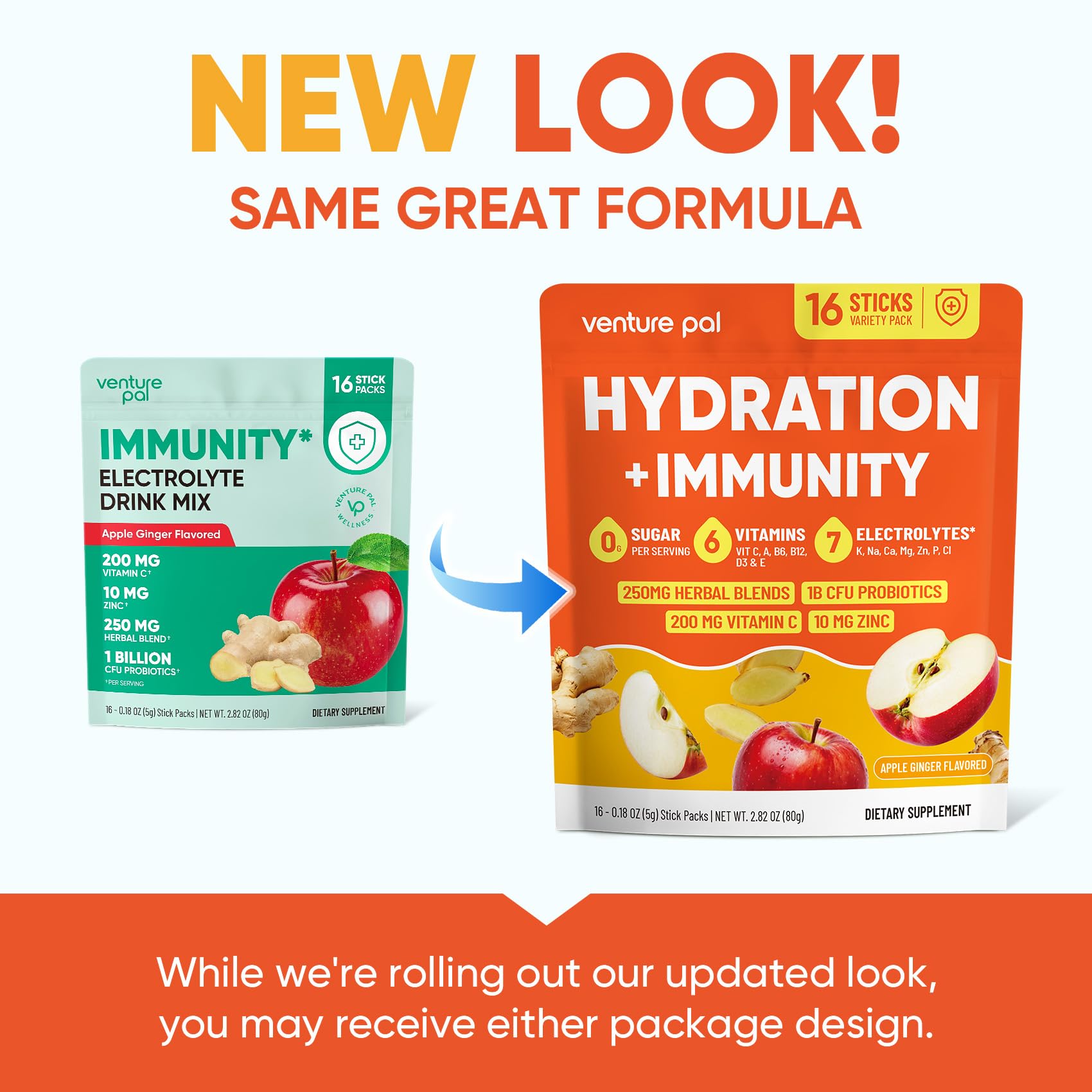 Venture Pal Sugar Free Hydration Packets+Immune-Liquid Daily IV Drink Mix | Electrolyte Powder with 7 Electrolytes & 6 Vitamins, Probiotics + Elderberry | Non-GMO, Keto Friendly, Vegan | 16 Sticks