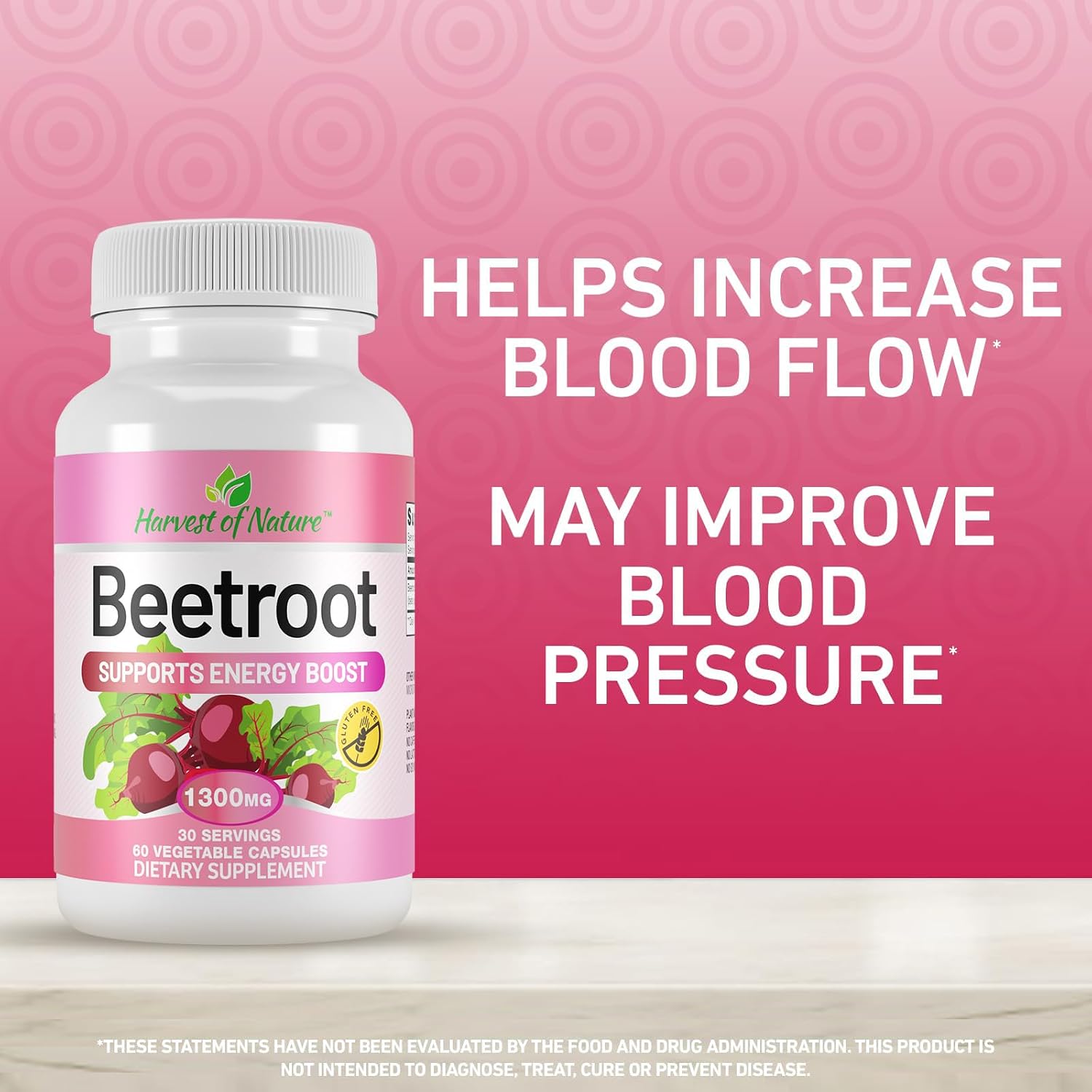 Harvest of Nature Beet Root Supplement 1300mg, 60 Capsules | Beet Root Powder, Energy & Endurance, Cardiovascular Health & Recovery, Vegan, Non-GMO