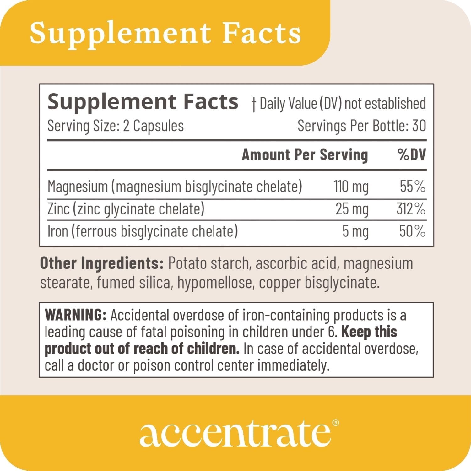 Accentrate Minerals - Magnesium Supplement for Kids – Chelated Magnesium Zinc Iron (Mg Zn Fe) – Mental Wellness Mineral Supplement for Focus, Mood & Brain Support – Bioavailable – 60 Capsules