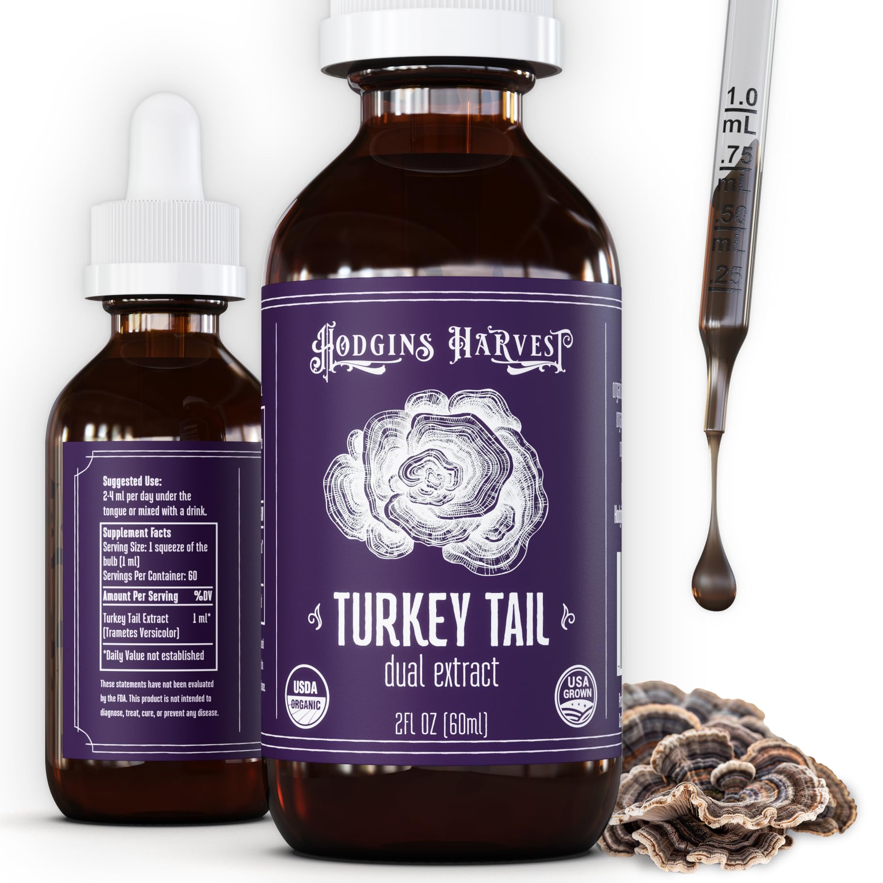 Hodgins Harvest Organic Lion's Mane Fruiting Body Extract Tincture - Mushroom Supplement for Brain Health and Mental Focus - Dual Extract Formula - Extra Concentrated - 4 fl oz Bottle