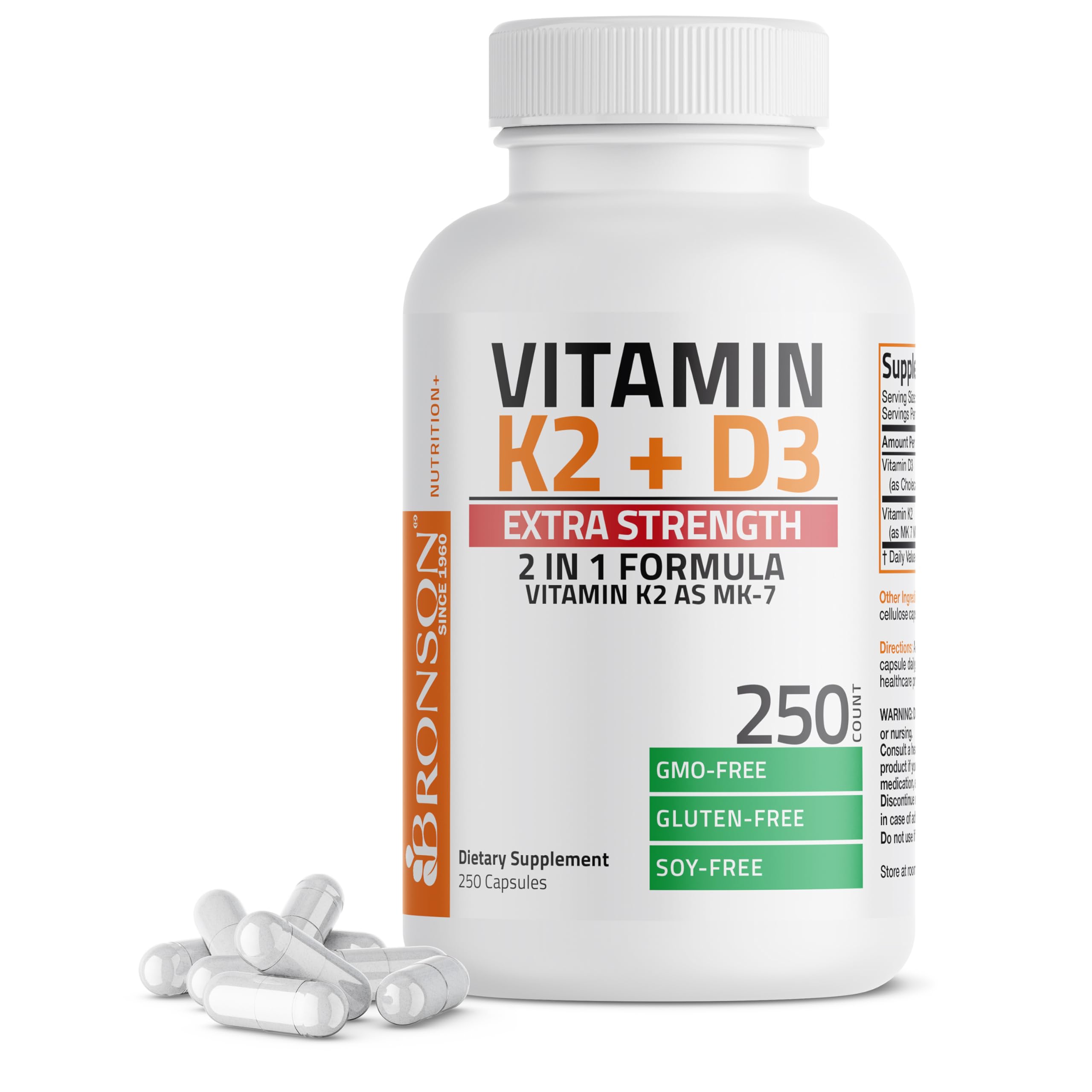 Bronson Vitamin K2 (MK7) with D3 Extra Strength Supplement Bone and Heart Health Non-GMO Formula 10,000 IU Vitamin D3 & 120 mcg Vitamin K2 MK-7 Easy to Swallow Vitamin D & K, 120 Capsules