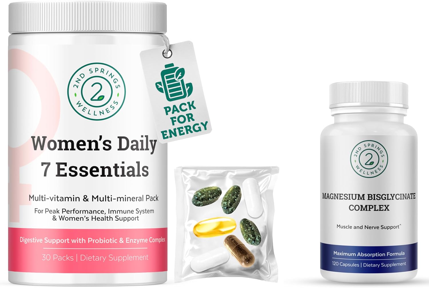 Women’s Daily 7 Essentials Vitamin Pack + Magnesium Bisglycinate Complex | Complete Nutrient Support for Energy, Immunity, Digestion, Muscle Function, Focus, and Overall Wellness