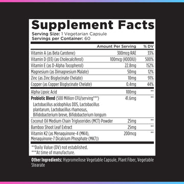 Livingood Daily Vitamin D3 K2 4000 IU Supplement, 9-in-1 Dietary Supplement for Immune Support - Made with Vitamins D, A, E, K2, Zinc, Magnesium & Probiotic Blend