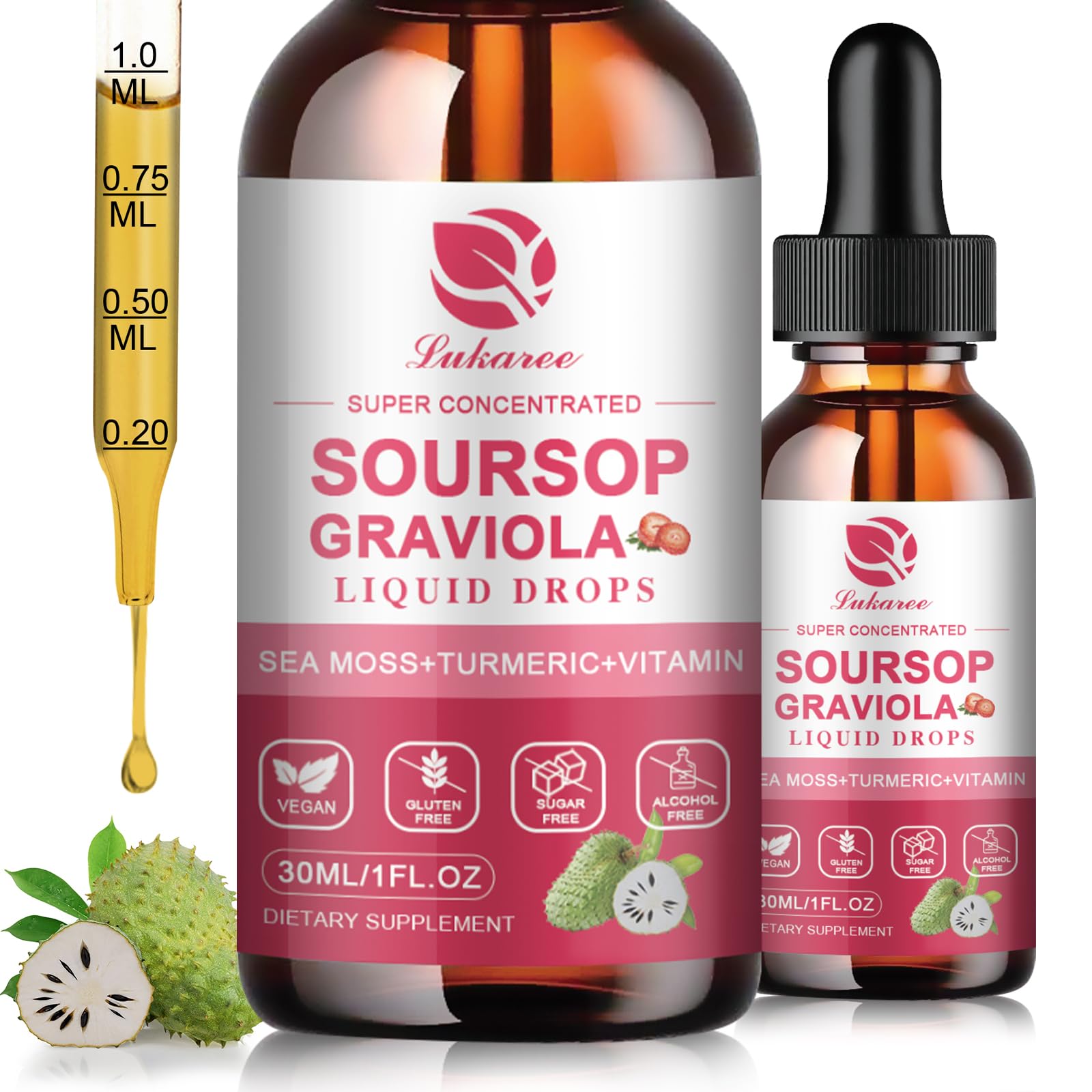 (2 Pack)Whole Soursop Graviola Leaf Extract Liquid Drop with Irish Sea Moss | Herbal Soursop Bitters Liquid for Cell Support & Regeneration, Immunity and Gut Health丨Vegan, Non-GMO, Natural Flavor,1 Fl Oz