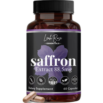 Leah Rose Essentials Saffron Supplement 88.5mg | Mood, Focus, and Stress Support | 60 Premium Saffron Extract Capsules | Made in the USA | 3rd Party Lab Tested | Non-GMO, Vegan, Gluten-Free