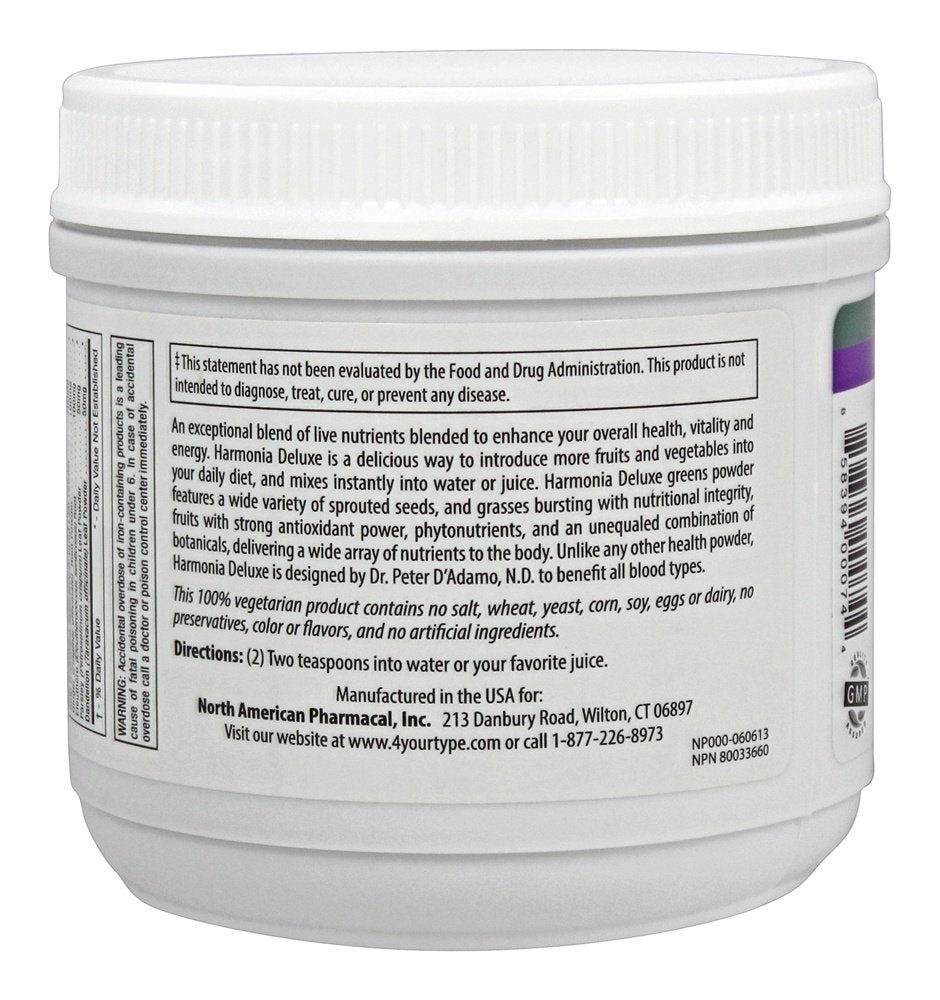 D'Adamo Personalized Nutrition Harmonia Deluxe dietary supplement container on a white background