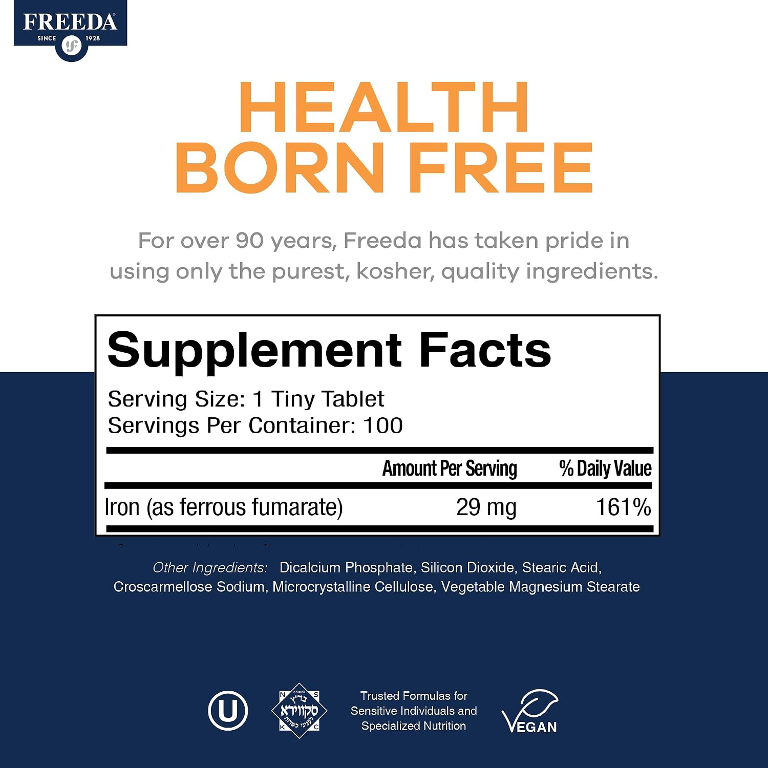 Freeda Iron Supplement - Ferrous Fumarate Iron Tablets | Gentle Ferrous Fumarate Iron Tablets - Support Energy & Red Blood Cells - Easy-To-Swallow - Kosher & Made In USA