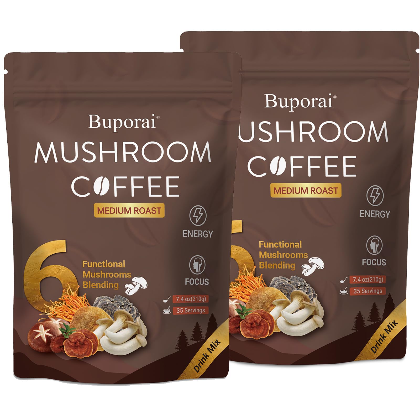 Mushroom Coffee, Instant Mushroom Coffee Organic with 6 Mushrooms Lion’s Mane, Cordyceps, Turkey Tail & Other for Energy, Focus, Digestion, Immunity, 35 Servings