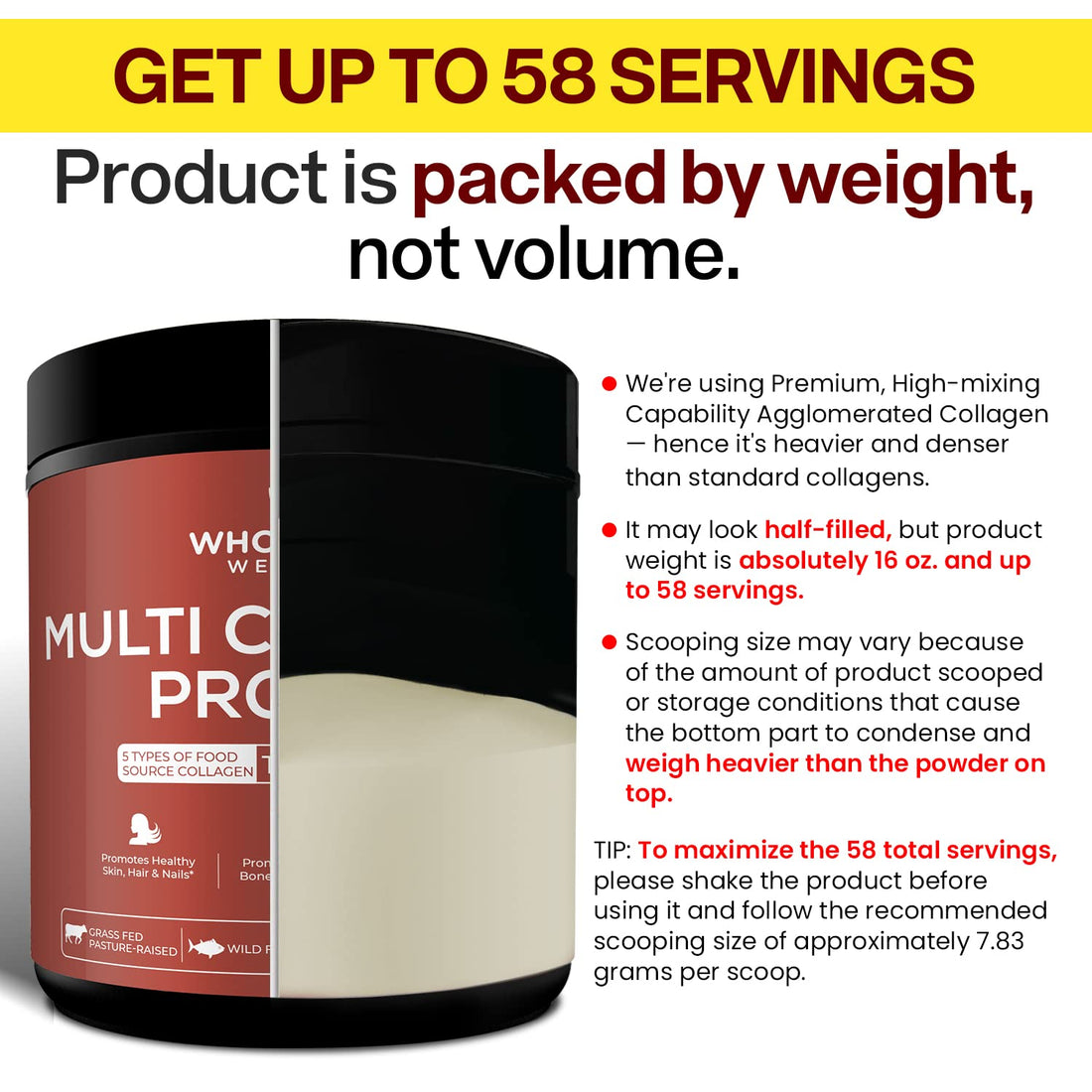 Wholesome Wellness Premium Multi Collagen Peptides Protein Powder for Women and Men, 5 Types of Hydrolyzed Collagen, Grass-Fed, Non-GMO & Unflavored