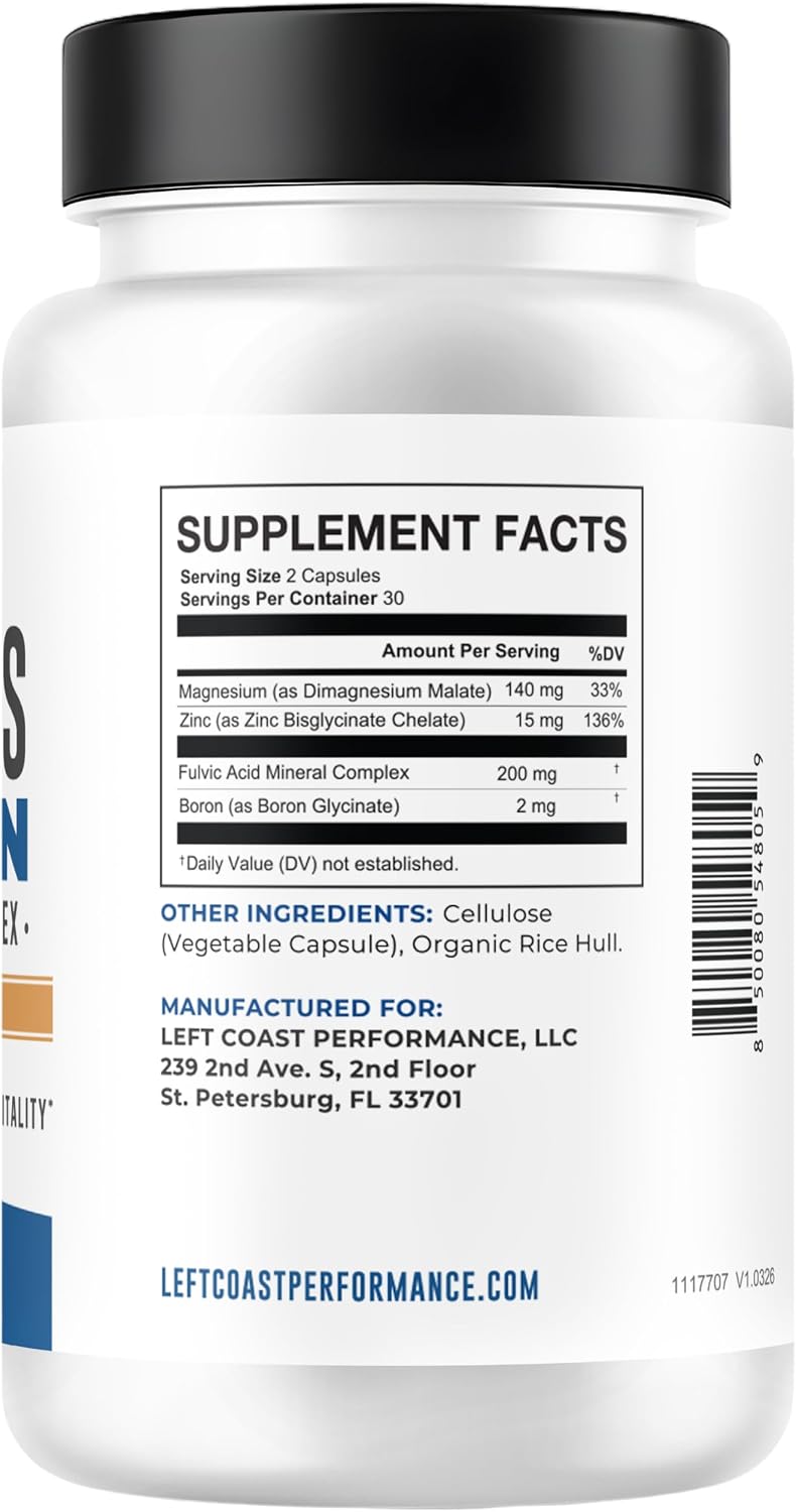 Minerals for Men with Fulvic Acid Complex, 60 Count | Fulvic Minerals, Boron, Zinc & Magnesium - Supports Men's Health & Vitality - USA Sourced Minerals, 3rd Party Tested