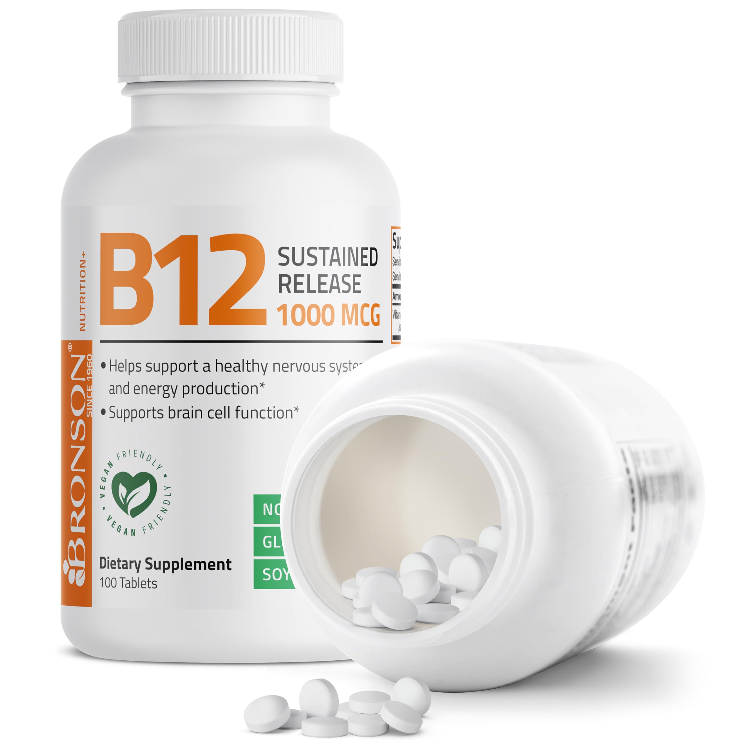 Bronson Vitamin B12 1000 mcg Sustained Release Premium Non GMO Tablets Supports Nervous System, Healthy Brain Function and Energy Production, 100 Count