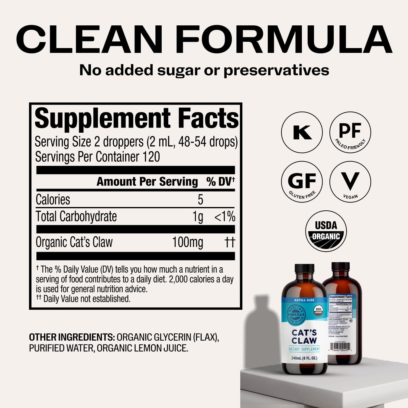 Vimergy USDA Organic Cat’s Claw Liquid – Provides Antioxidant Support* – Benefits The Immune System* – Vegan, Gluten-Free, Non-GMO – 57 Servings (115 mL)
