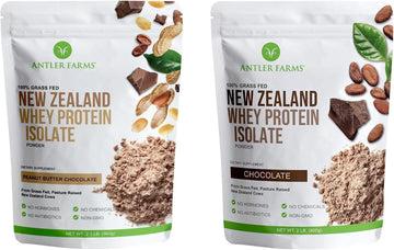 Antler Farms New Zealand Whey Protein Isolate Bundle - 2 lb | Grass Fed Whey Protein Powder Bundle, 7 Ingredients, Pure and Clean, Cold Processed, Rapidly Absorbed, 2 lbs
