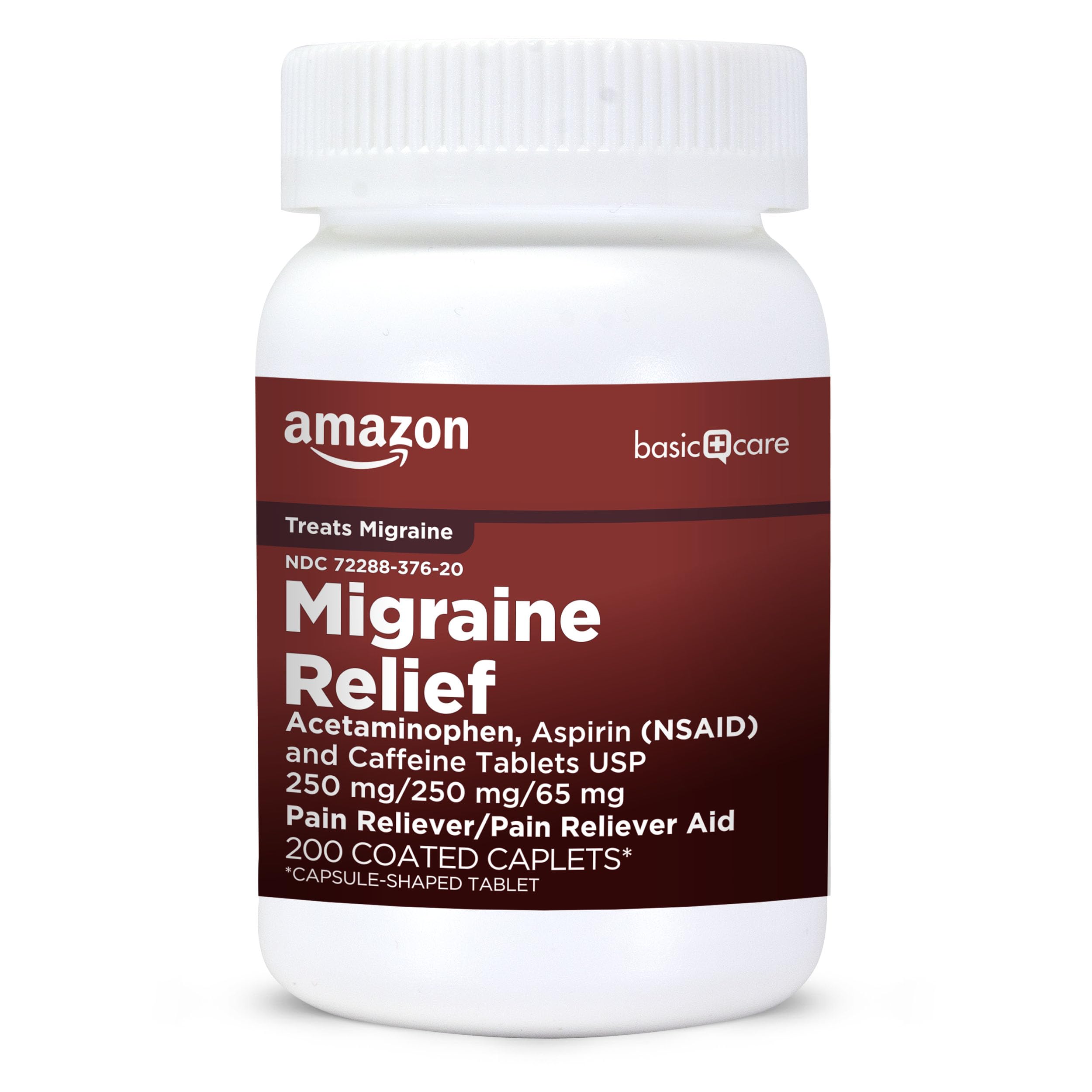 Amazon Basic Care Migraine Relief Acetaminophen, Aspirin (NSAID) and Caffeine Tablets, Pain Reliever/Pain Reliever Aid, 200 Count Amazon Basic Care buy supplements Au