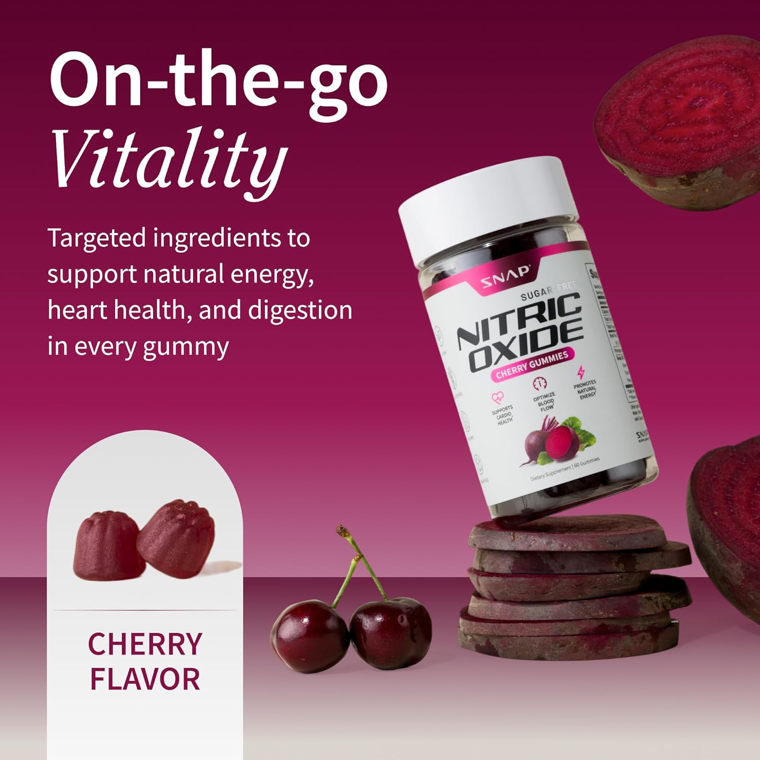 Snap Supplements Nitric Oxide Beet Root Gummies + Prostate Health Soft Chews, 60 Cherry Gummies + 60 Sugar-Free Pomegranate Berry Soft Chews