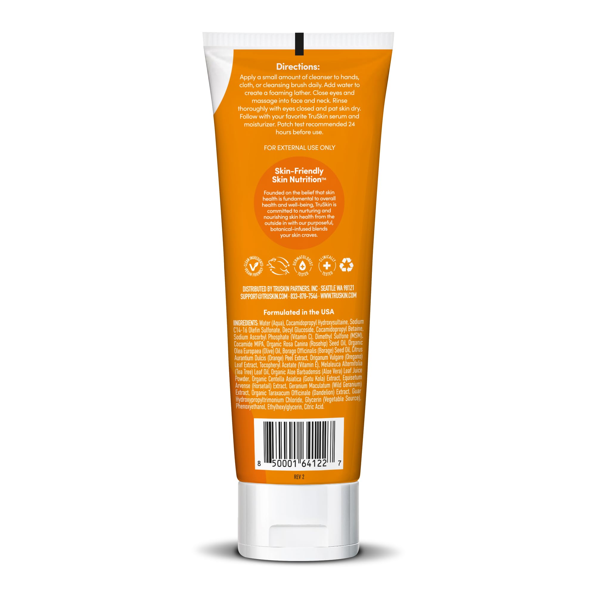 TruSkin Vitamin C Brightening Face Wash with Rosehip Oil, 4 fl oz | Vitamins C & E, Aloe Vera and MSM gently cleanse, refresh and support radiant-looking skin without over-drying
