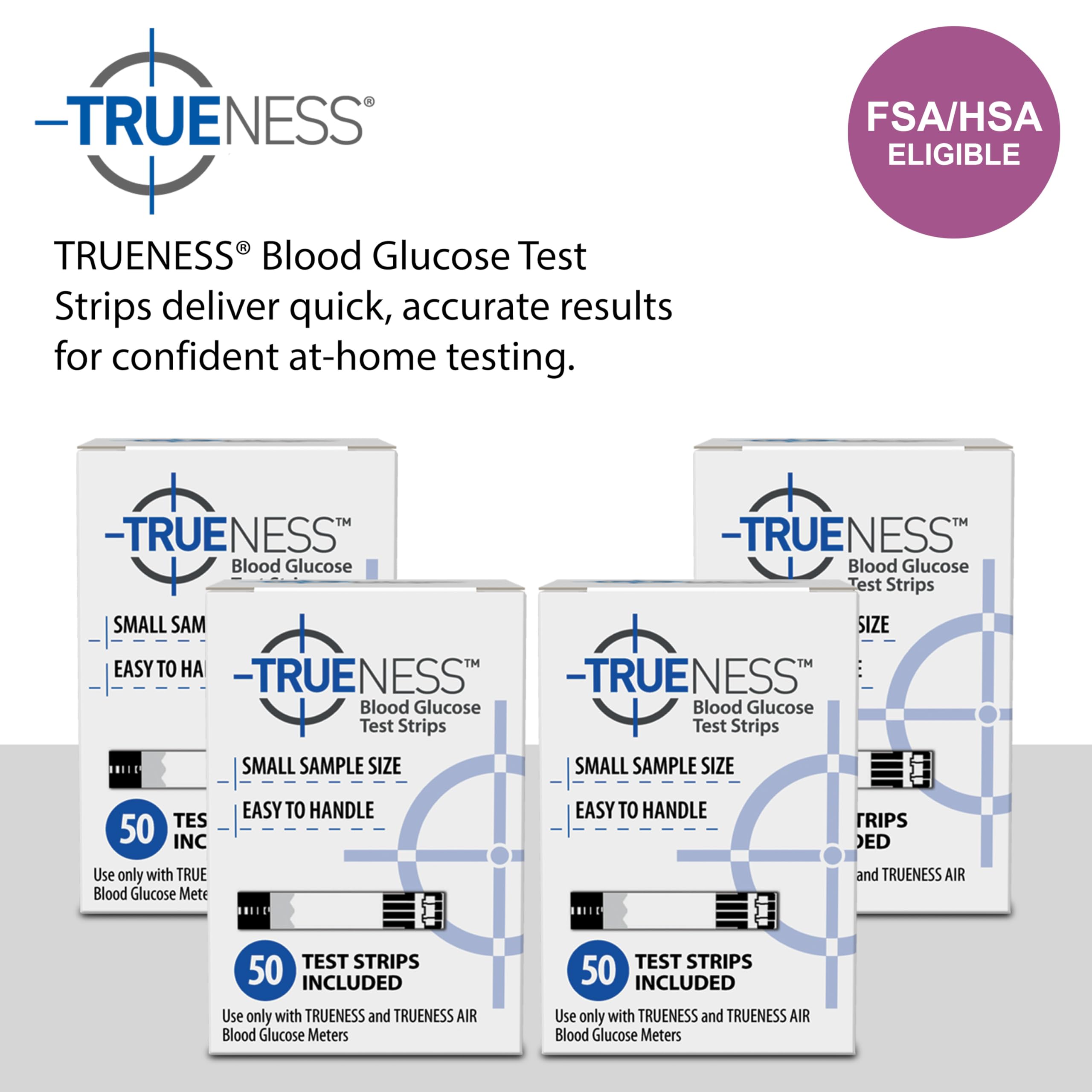 TRUENESS Blood Glucose Test Strips, 50 Count | Blood Glucose Test Strips Compatible with TRUENESS Family of Self Monitoring Blood Glucose Meters, Fast 5 Second Results