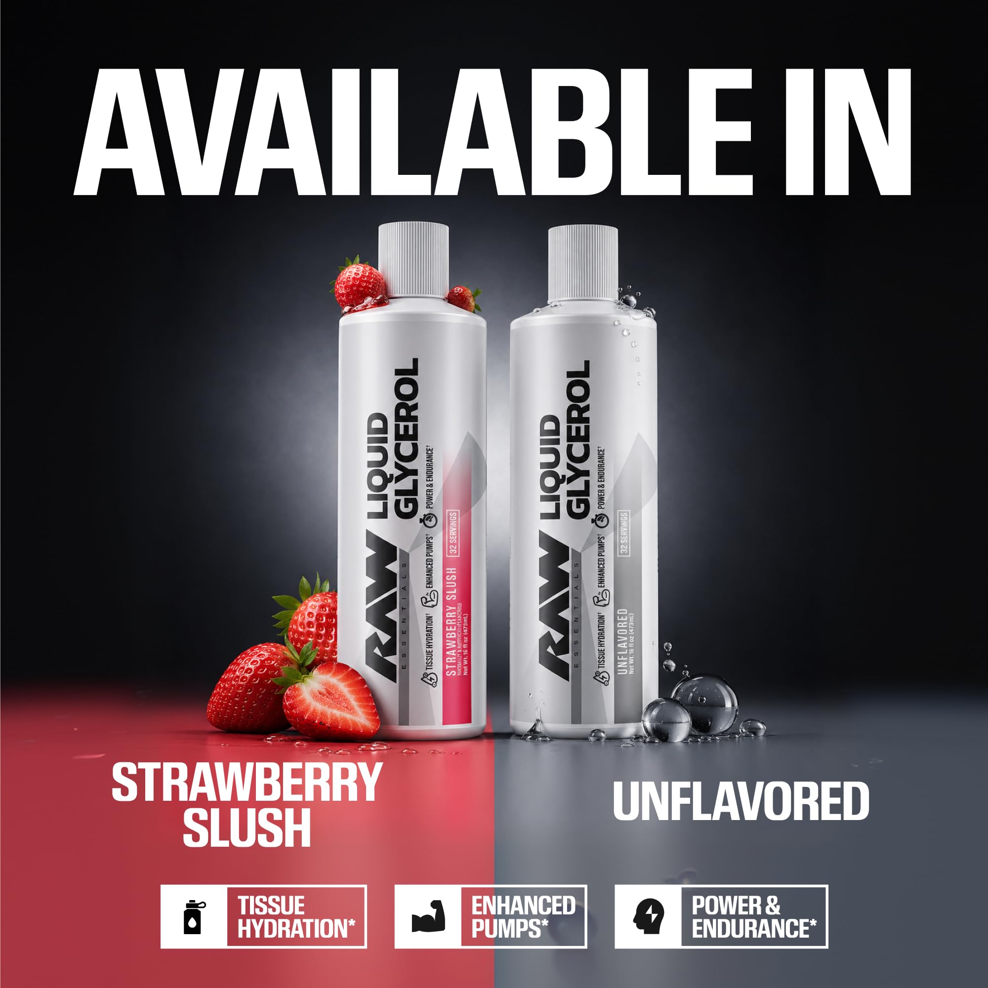 RAW Liquid Glycerol Workout Supplement, Liquid Glycerol Supplement for Enhanced Pumps, Increased Muscle Fullness, Endurance & Hydration - Pre-Workout for Men & Women, 32 Servings (Strawberry Slush)