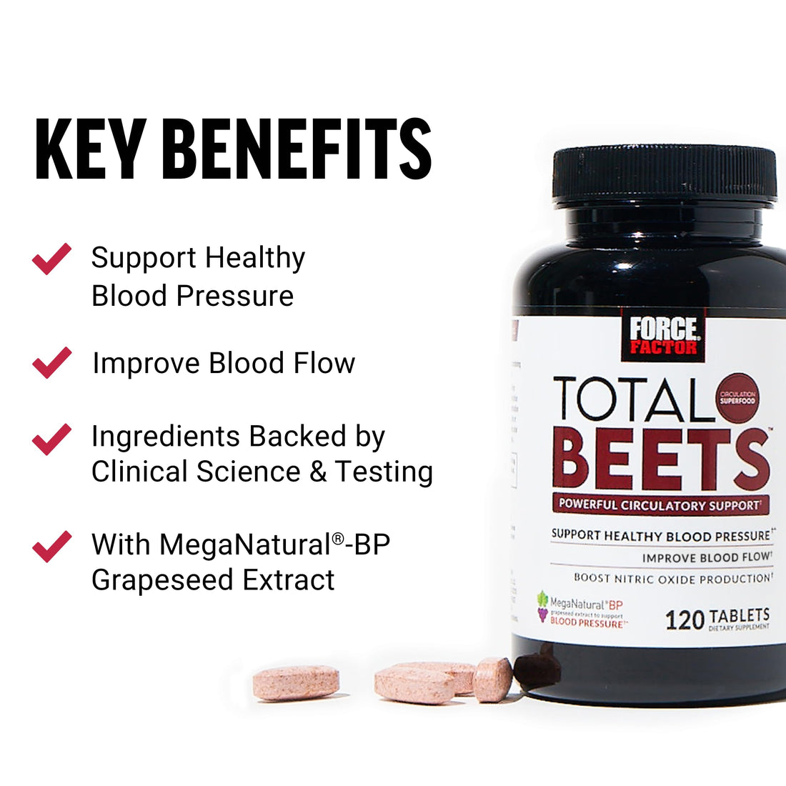 Force Factor Total Beets Blood Pressure Support with Grape Seed Extract and Non GMO Beet Root Powder for Heart Health