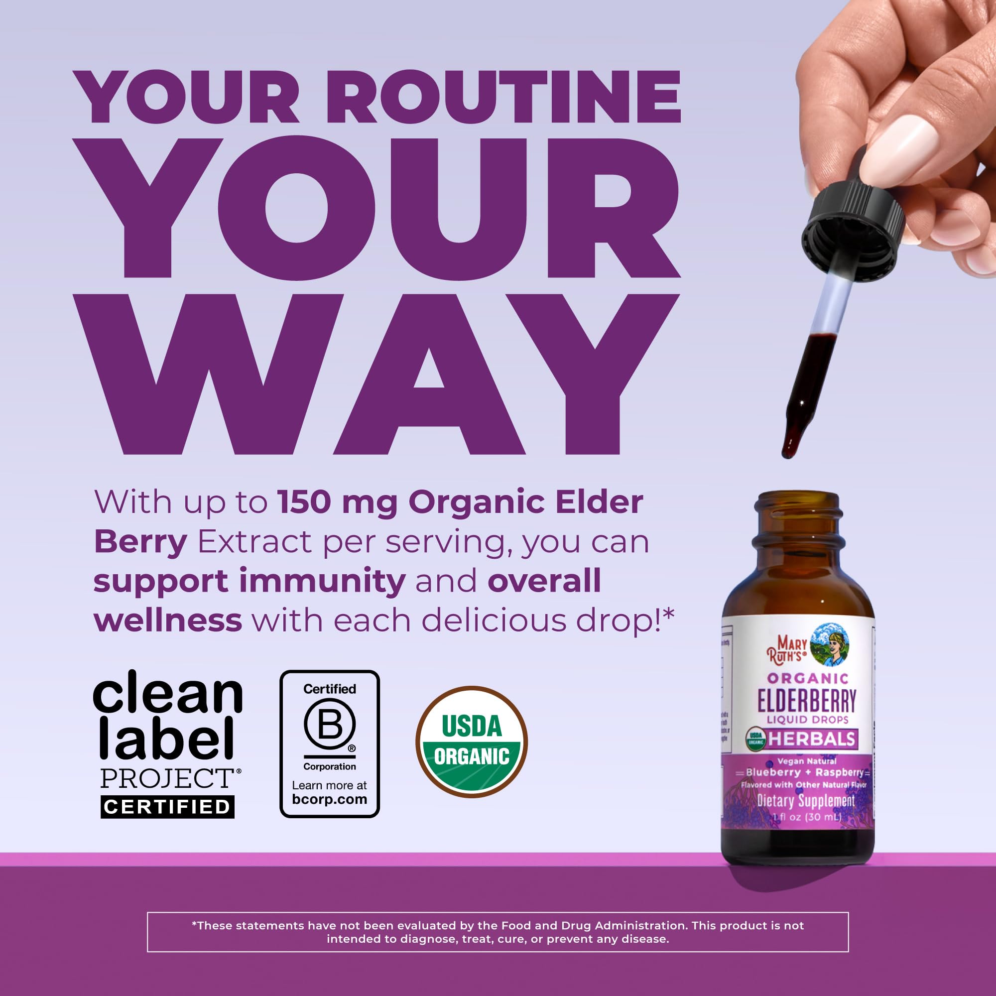 MARYRUTH'S Elderberry Liquid Drops for Adults & Kids | Immune Support | Antioxidant | 150mg Elderberry Extract | USDA Organic | CLP Purity Award | Sugar Free | Vegan | Non-GMO | Gluten Free | 1 oz