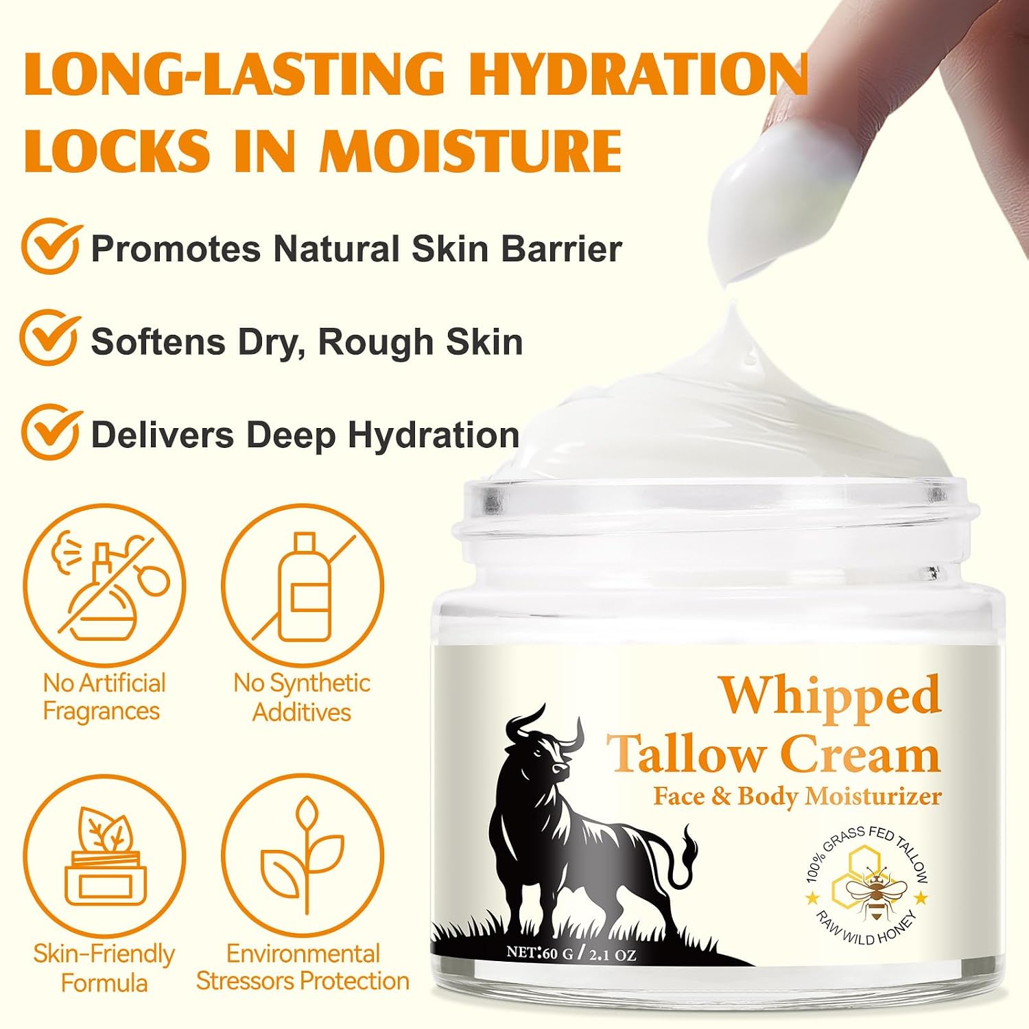 HUYEHF Beef Tallow for Skin, Beef Tallow and Honey Balm for Skin & Face Deeply Nourishing Face Body Moisturizer, for Dry Care & Anti-Aging- 60g