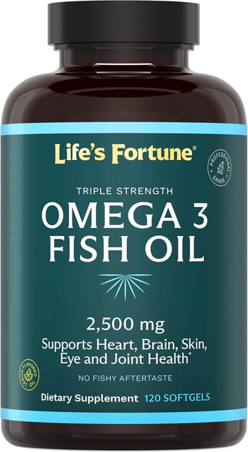 Life's Fortune Fish Oil Omega 3 Concentrate Supplement 2500 mg, 120 Softgels, High Potency, EPA & DHA Fatty Acid - Heart, Brain, Skin, Joints - Non GMO