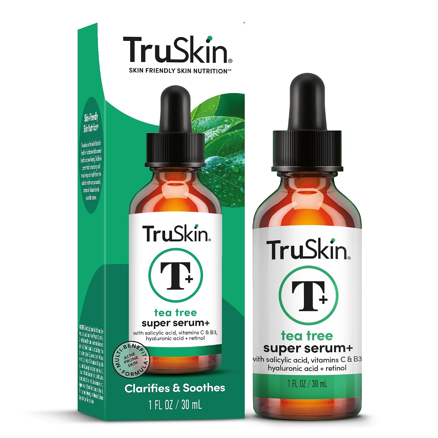 TruSkin Tea Tree Acne Serum with Salicylic Acid & Retinol, 1 fl oz | Helps to clarify acne-prone skin, refine the look of pores & complexion with Tea Tree, Niacinamide, and Vitamin C