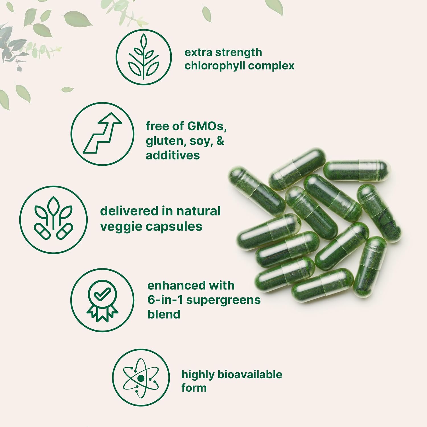 Micro Ingredients Chlorophyll Super Greens Complex | 240 Veggie Capsules with Parsley, Moringa, Spirulina, Chlorella, & More | Gluten-Free, No Additives