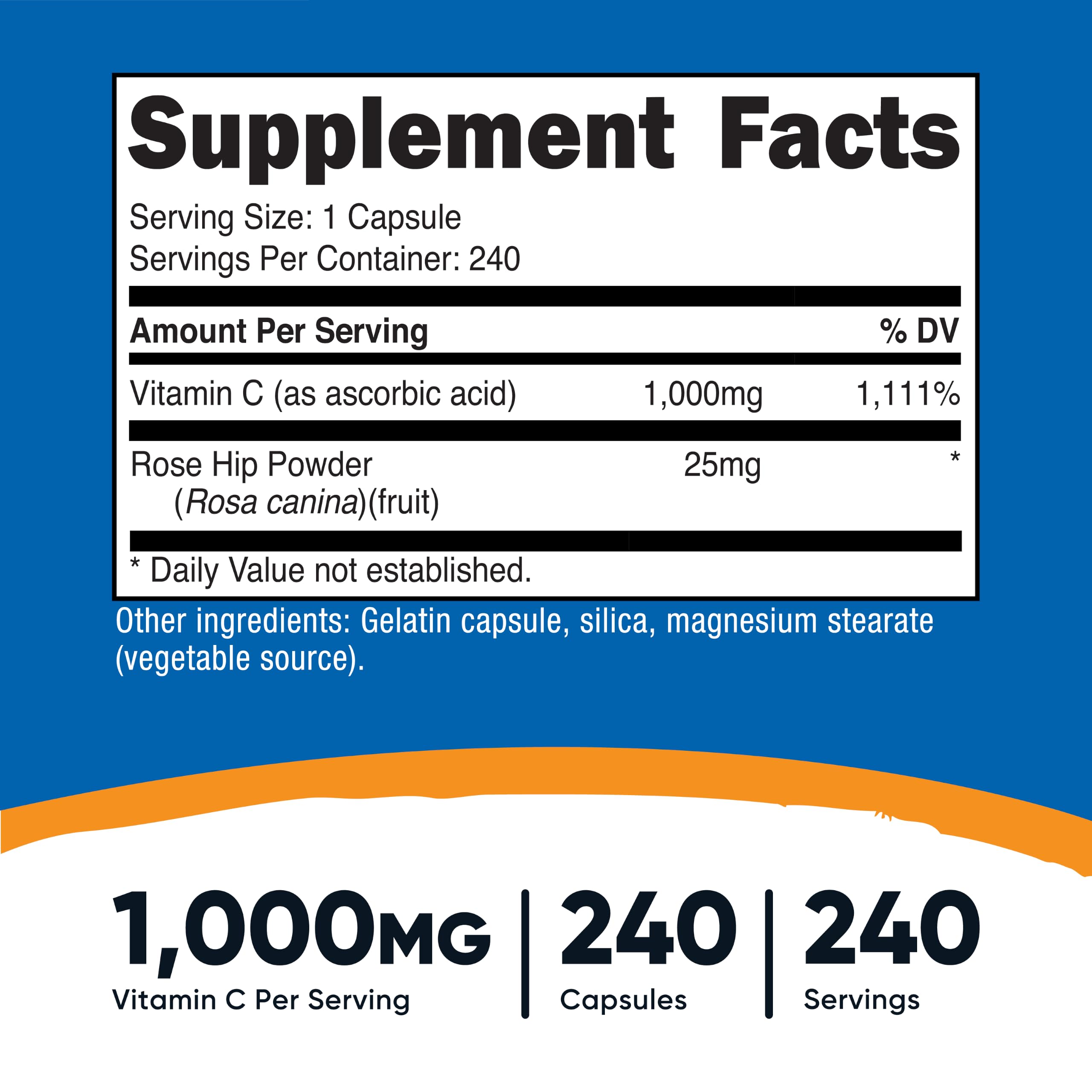 Nutricost Vitamin C with Rose Hips 1025mg, 240 Capsules, Gluten Free | Vitamin C 1,000mg, Rose Hips 25mg, GMO-Free