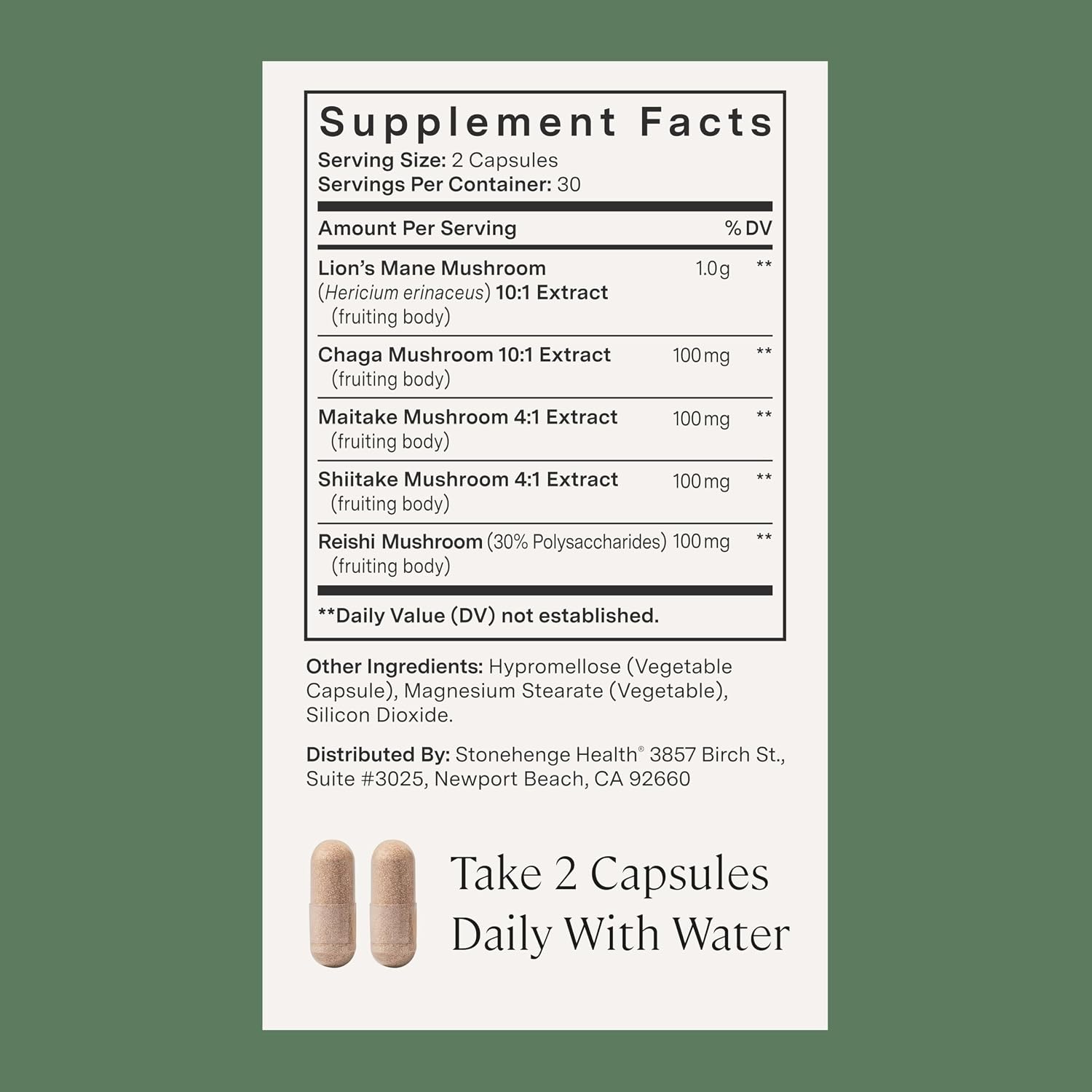 Stonehenge Health Dynamic Mushrooms 1,400 mg – 5 Mushroom Complex (Lion’s Mane, Reishi, Chaga, Maitake, Shiitake) – 100% Fruiting Bodies, – Brain, Memory, Focus & Immune Support – 60 Caps (3 Pack)