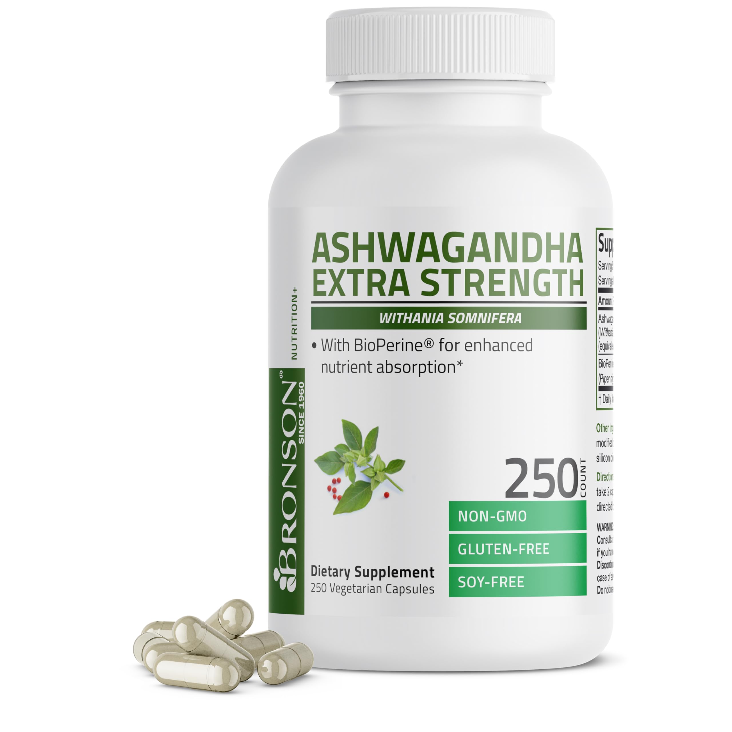 Bronson Ashwagandha Extra Strength Stress & Mood Support with BioPerine - Non GMO Formula, 120 Vegetarian Capsules