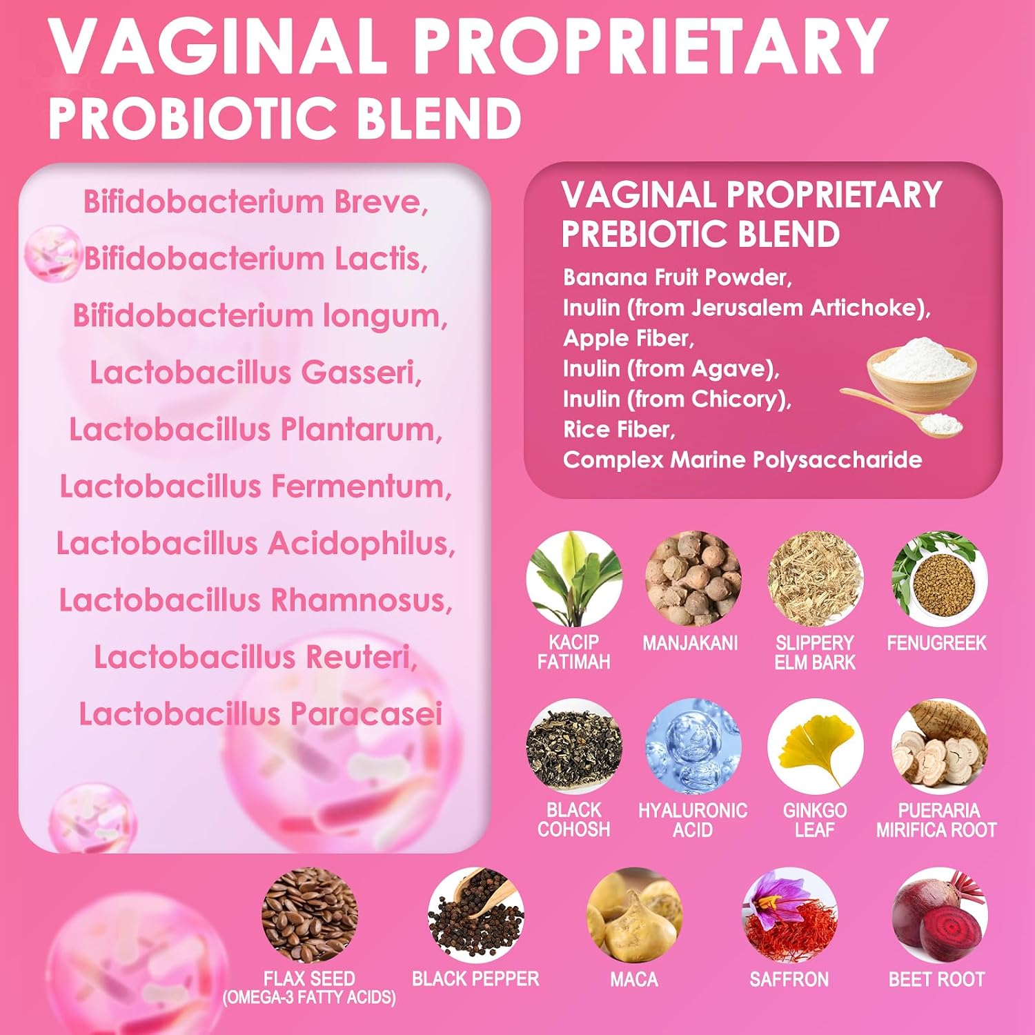 Vaginal Probiotics for Women Vaginal Moisturizer, pH, Odor, Flora, Hormones, Comfort, Mood & Relaxation, 30-in-1 Vaginal Moisture Plus with Slippery Elm Bark, Hyaluronic Acid, Fenugreek - 120 Caps