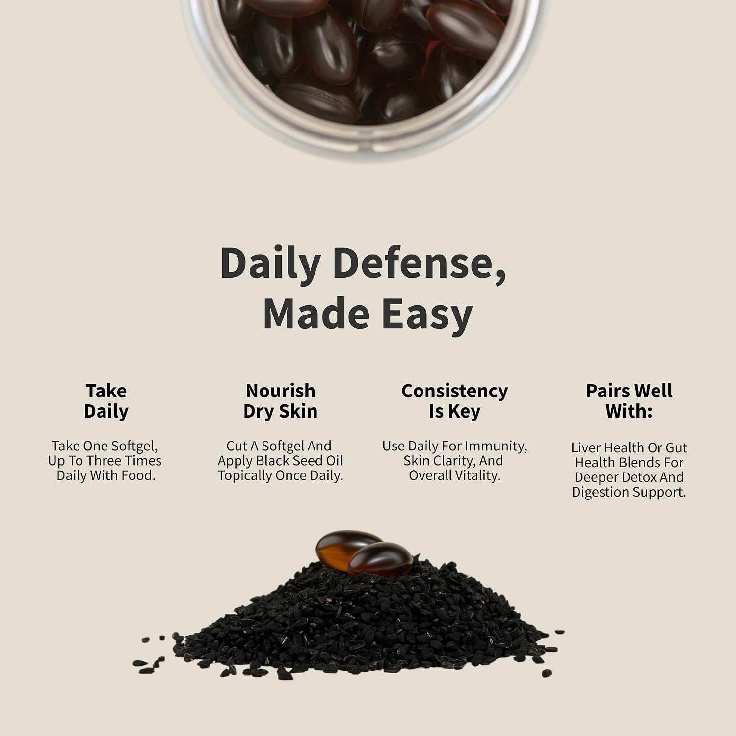Snap Supplements Black Seed Oil for Immune Health, 90 Softgel Capsules | 100% Cold Pressed Black Cumin Seed Oil, Supports Immune Health, Detox, Skin, Hair, Joints & Overall Wellness