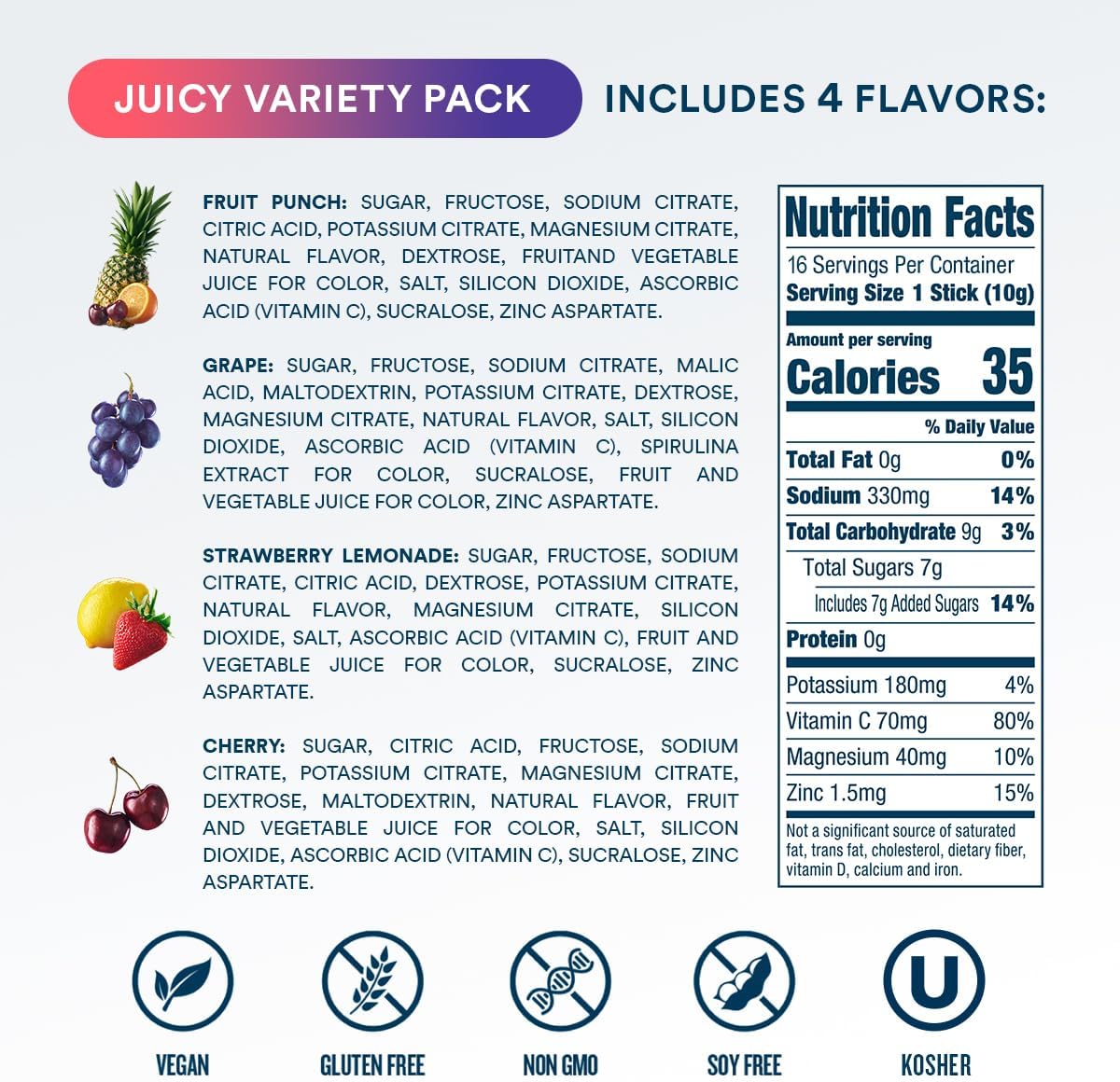 DripDrop Hydration Juicy Tropical Variety Bundle Electrolyte Packets, 32 Ct | Grape, Fruit Punch, Strawberry Lemonade, Cherry, Mango, Açaí, Passion Fruit & Piña Colada; Single Serve Powder Drink Mix
